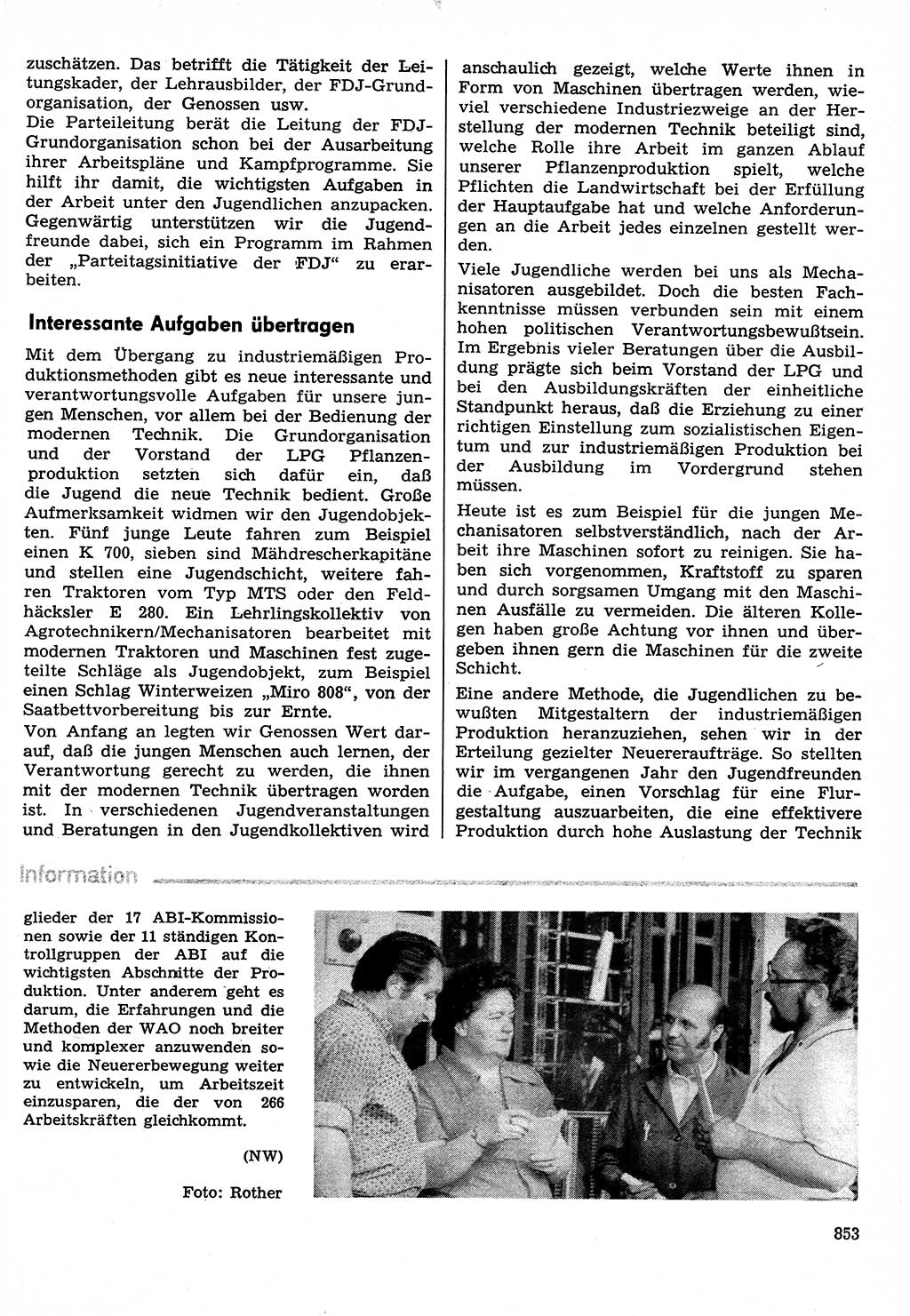 Neuer Weg (NW), Organ des Zentralkomitees (ZK) der SED (Sozialistische Einheitspartei Deutschlands) für Fragen des Parteilebens, 30. Jahrgang [Deutsche Demokratische Republik (DDR)] 1975, Seite 853 (NW ZK SED DDR 1975, S. 853)