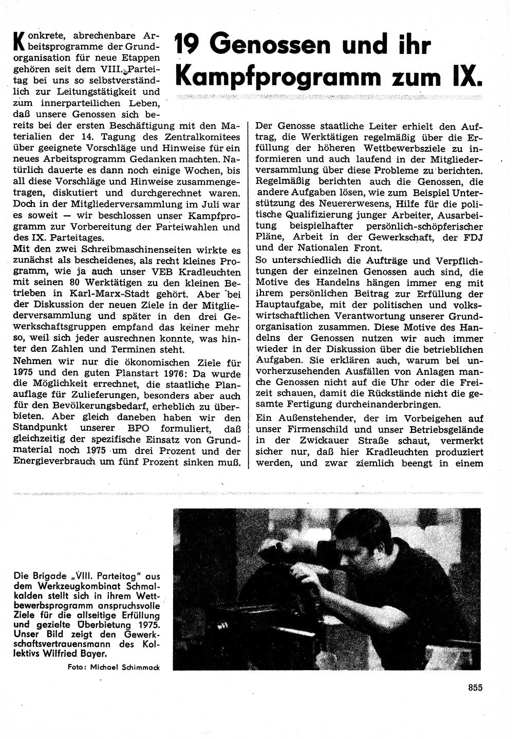 Neuer Weg (NW), Organ des Zentralkomitees (ZK) der SED (Sozialistische Einheitspartei Deutschlands) für Fragen des Parteilebens, 30. Jahrgang [Deutsche Demokratische Republik (DDR)] 1975, Seite 855 (NW ZK SED DDR 1975, S. 855)