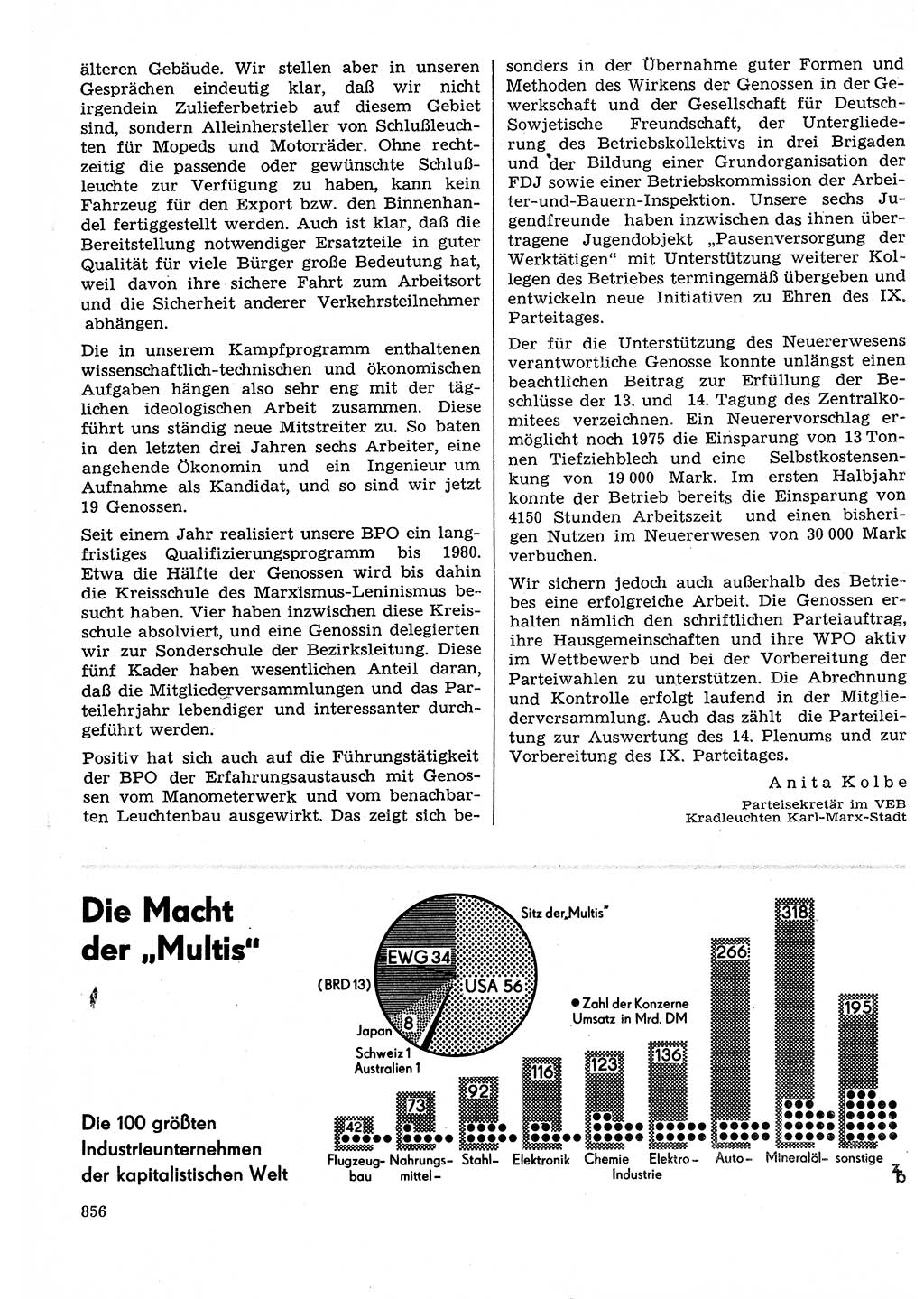 Neuer Weg (NW), Organ des Zentralkomitees (ZK) der SED (Sozialistische Einheitspartei Deutschlands) für Fragen des Parteilebens, 30. Jahrgang [Deutsche Demokratische Republik (DDR)] 1975, Seite 856 (NW ZK SED DDR 1975, S. 856)