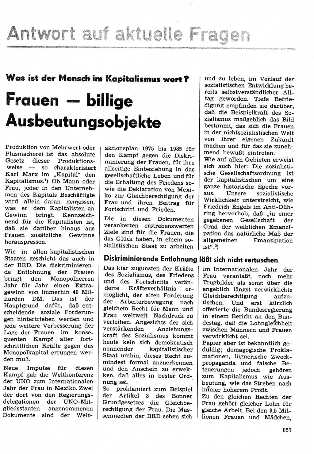 Neuer Weg (NW), Organ des Zentralkomitees (ZK) der SED (Sozialistische Einheitspartei Deutschlands) für Fragen des Parteilebens, 30. Jahrgang [Deutsche Demokratische Republik (DDR)] 1975, Seite 857 (NW ZK SED DDR 1975, S. 857)