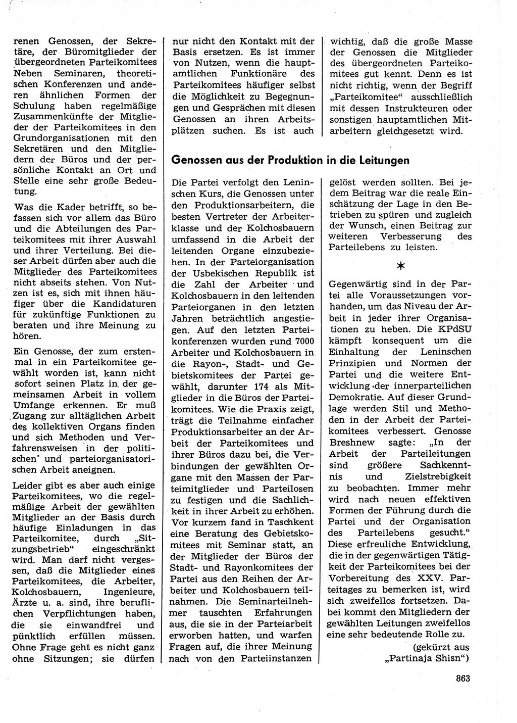 Neuer Weg (NW), Organ des Zentralkomitees (ZK) der SED (Sozialistische Einheitspartei Deutschlands) für Fragen des Parteilebens, 30. Jahrgang [Deutsche Demokratische Republik (DDR)] 1975, Seite 863 (NW ZK SED DDR 1975, S. 863)