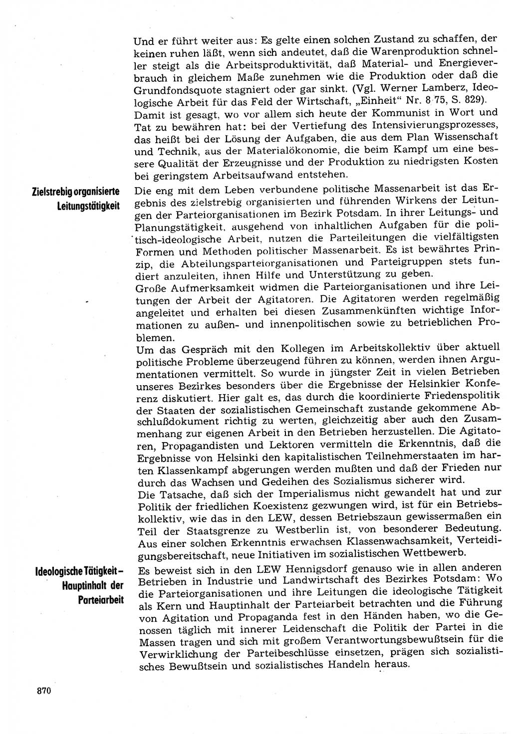 Neuer Weg (NW), Organ des Zentralkomitees (ZK) der SED (Sozialistische Einheitspartei Deutschlands) für Fragen des Parteilebens, 30. Jahrgang [Deutsche Demokratische Republik (DDR)] 1975, Seite 870 (NW ZK SED DDR 1975, S. 870)