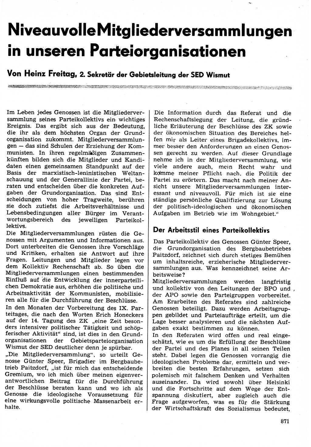 Neuer Weg (NW), Organ des Zentralkomitees (ZK) der SED (Sozialistische Einheitspartei Deutschlands) für Fragen des Parteilebens, 30. Jahrgang [Deutsche Demokratische Republik (DDR)] 1975, Seite 871 (NW ZK SED DDR 1975, S. 871)