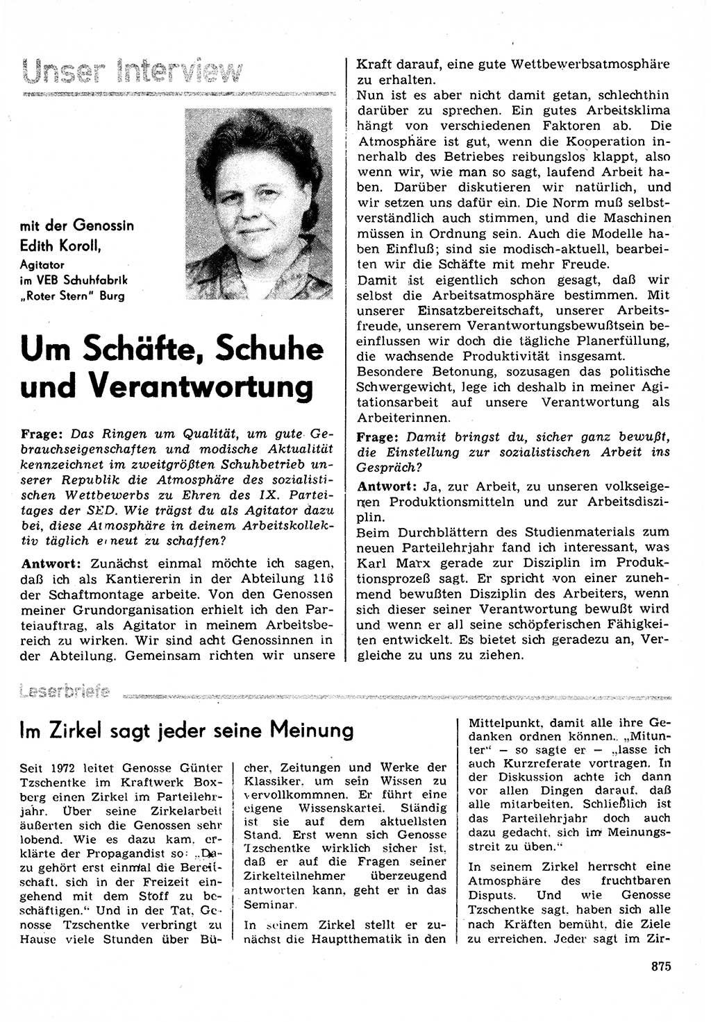 Neuer Weg (NW), Organ des Zentralkomitees (ZK) der SED (Sozialistische Einheitspartei Deutschlands) für Fragen des Parteilebens, 30. Jahrgang [Deutsche Demokratische Republik (DDR)] 1975, Seite 875 (NW ZK SED DDR 1975, S. 875)