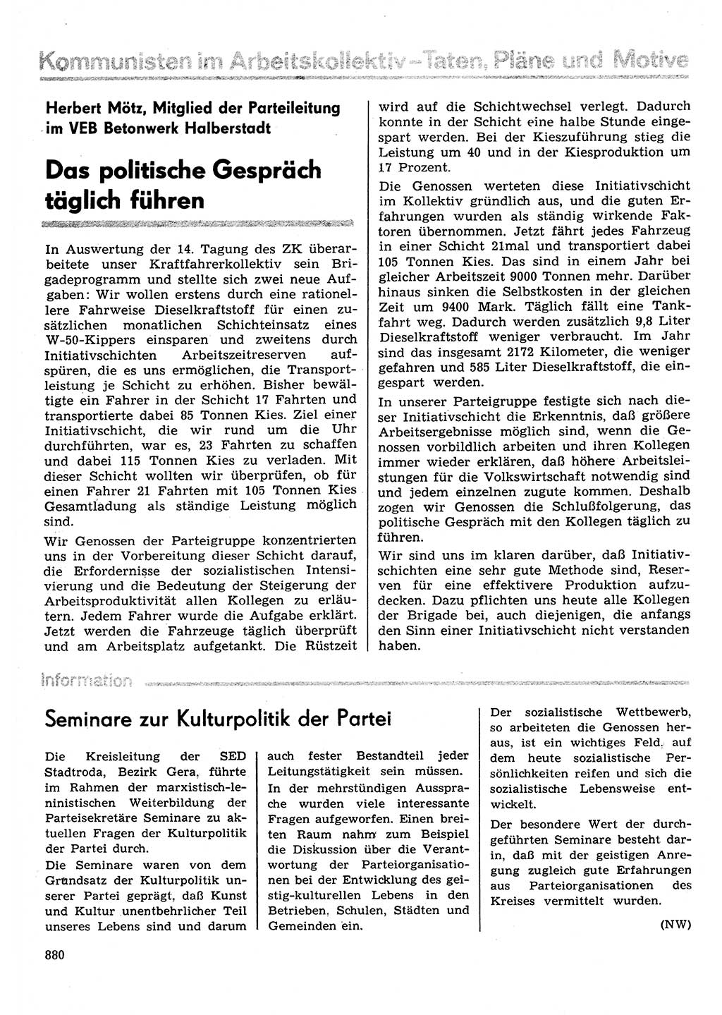 Neuer Weg (NW), Organ des Zentralkomitees (ZK) der SED (Sozialistische Einheitspartei Deutschlands) für Fragen des Parteilebens, 30. Jahrgang [Deutsche Demokratische Republik (DDR)] 1975, Seite 880 (NW ZK SED DDR 1975, S. 880)