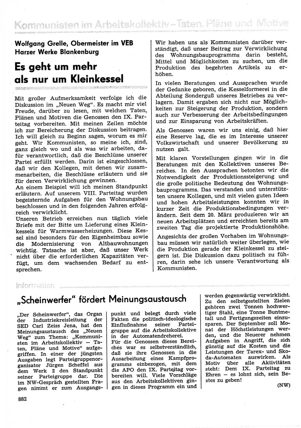 Neuer Weg (NW), Organ des Zentralkomitees (ZK) der SED (Sozialistische Einheitspartei Deutschlands) für Fragen des Parteilebens, 30. Jahrgang [Deutsche Demokratische Republik (DDR)] 1975, Seite 882 (NW ZK SED DDR 1975, S. 882)