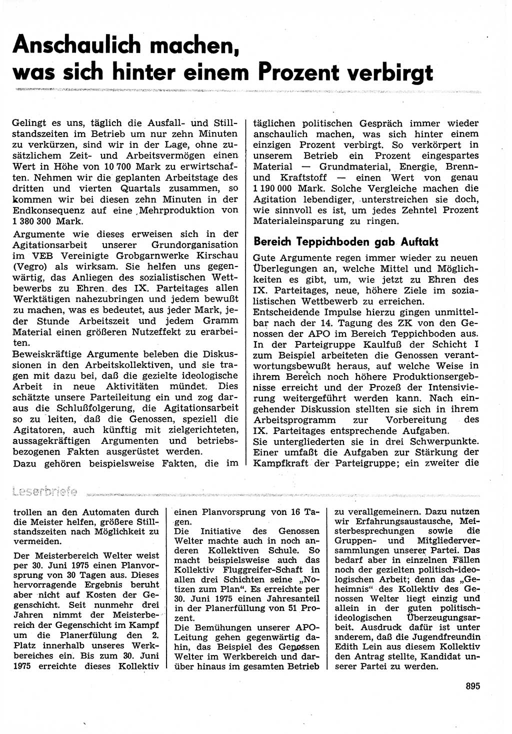 Neuer Weg (NW), Organ des Zentralkomitees (ZK) der SED (Sozialistische Einheitspartei Deutschlands) für Fragen des Parteilebens, 30. Jahrgang [Deutsche Demokratische Republik (DDR)] 1975, Seite 895 (NW ZK SED DDR 1975, S. 895)