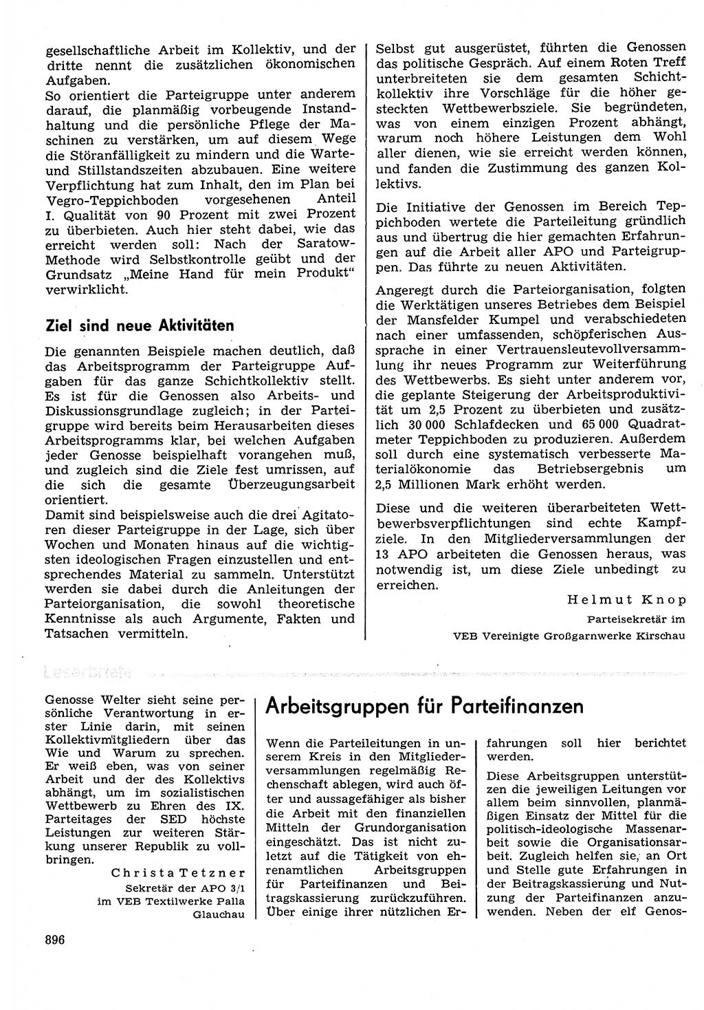 Neuer Weg (NW), Organ des Zentralkomitees (ZK) der SED (Sozialistische Einheitspartei Deutschlands) für Fragen des Parteilebens, 30. Jahrgang [Deutsche Demokratische Republik (DDR)] 1975, Seite 896 (NW ZK SED DDR 1975, S. 896)