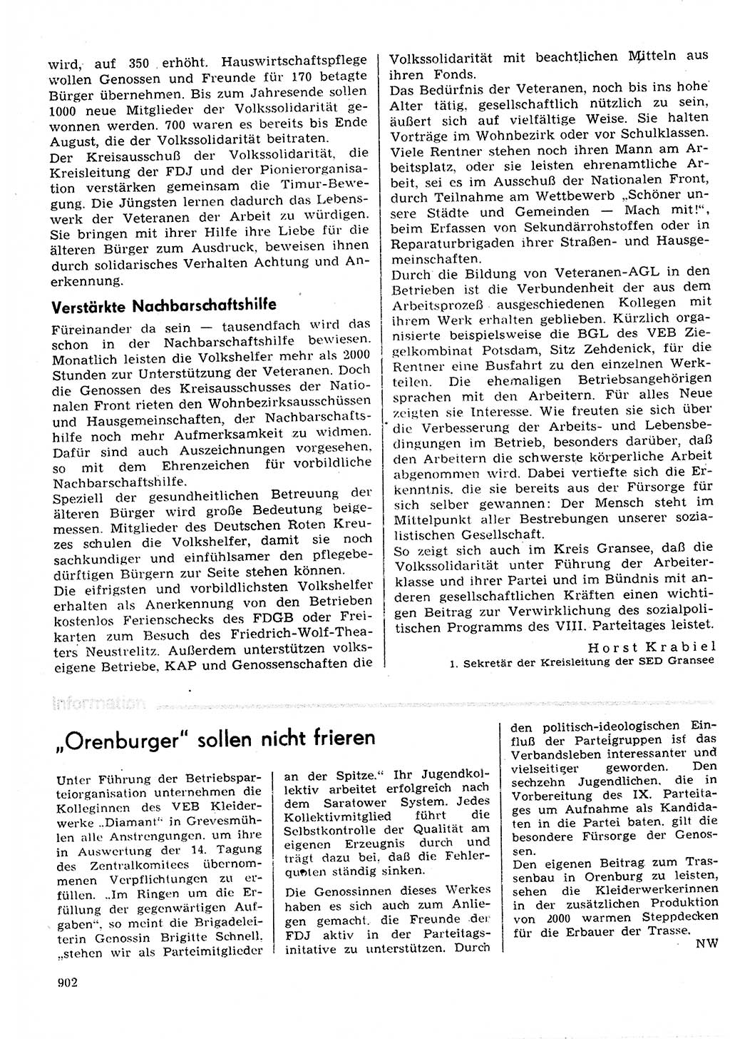 Neuer Weg (NW), Organ des Zentralkomitees (ZK) der SED (Sozialistische Einheitspartei Deutschlands) für Fragen des Parteilebens, 30. Jahrgang [Deutsche Demokratische Republik (DDR)] 1975, Seite 902 (NW ZK SED DDR 1975, S. 902)