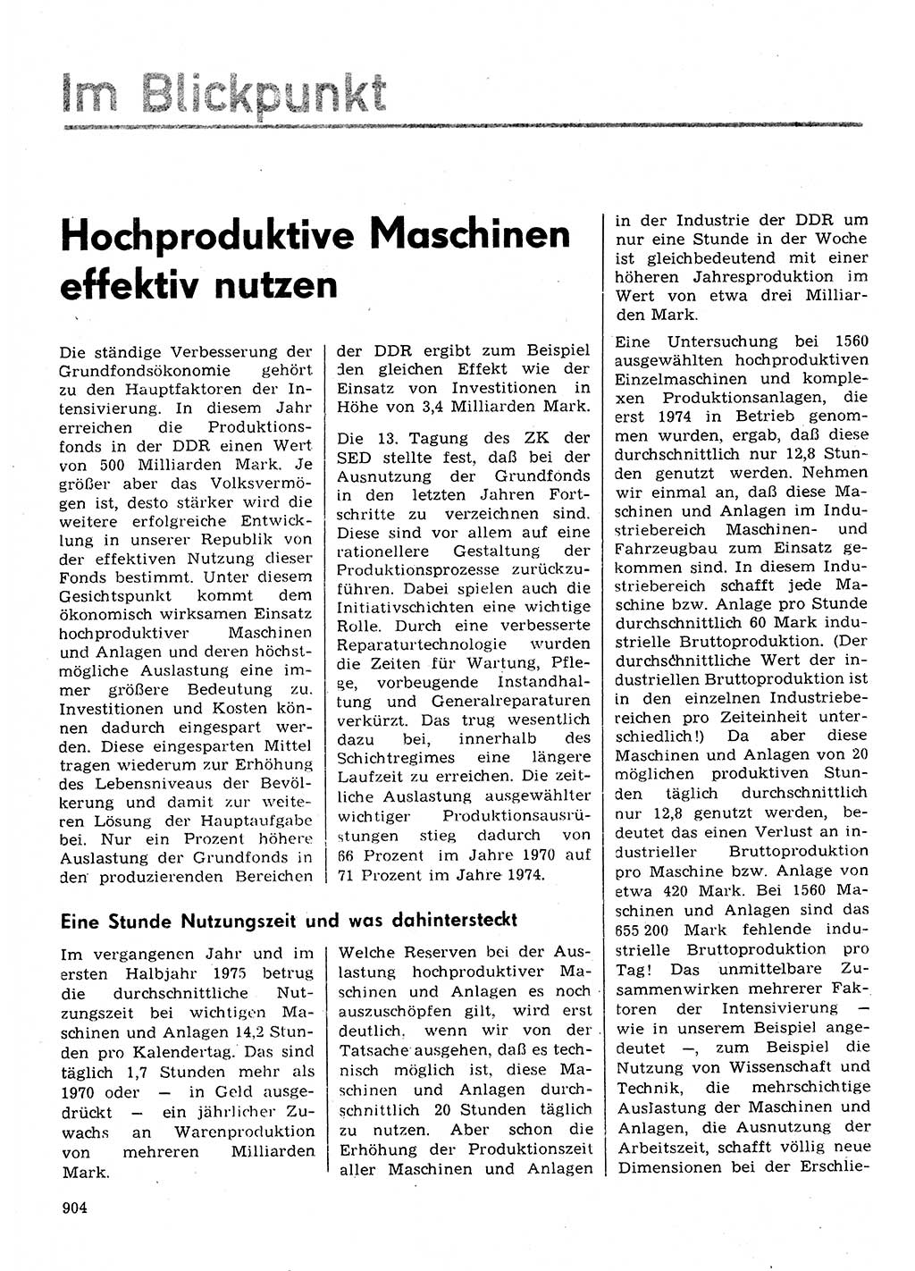 Neuer Weg (NW), Organ des Zentralkomitees (ZK) der SED (Sozialistische Einheitspartei Deutschlands) für Fragen des Parteilebens, 30. Jahrgang [Deutsche Demokratische Republik (DDR)] 1975, Seite 904 (NW ZK SED DDR 1975, S. 904)