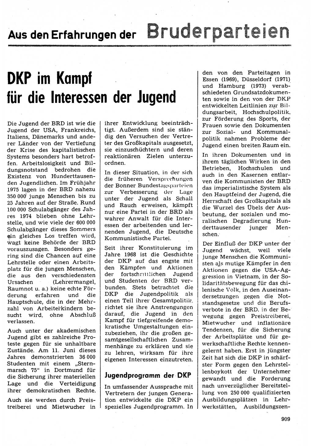 Neuer Weg (NW), Organ des Zentralkomitees (ZK) der SED (Sozialistische Einheitspartei Deutschlands) für Fragen des Parteilebens, 30. Jahrgang [Deutsche Demokratische Republik (DDR)] 1975, Seite 909 (NW ZK SED DDR 1975, S. 909)