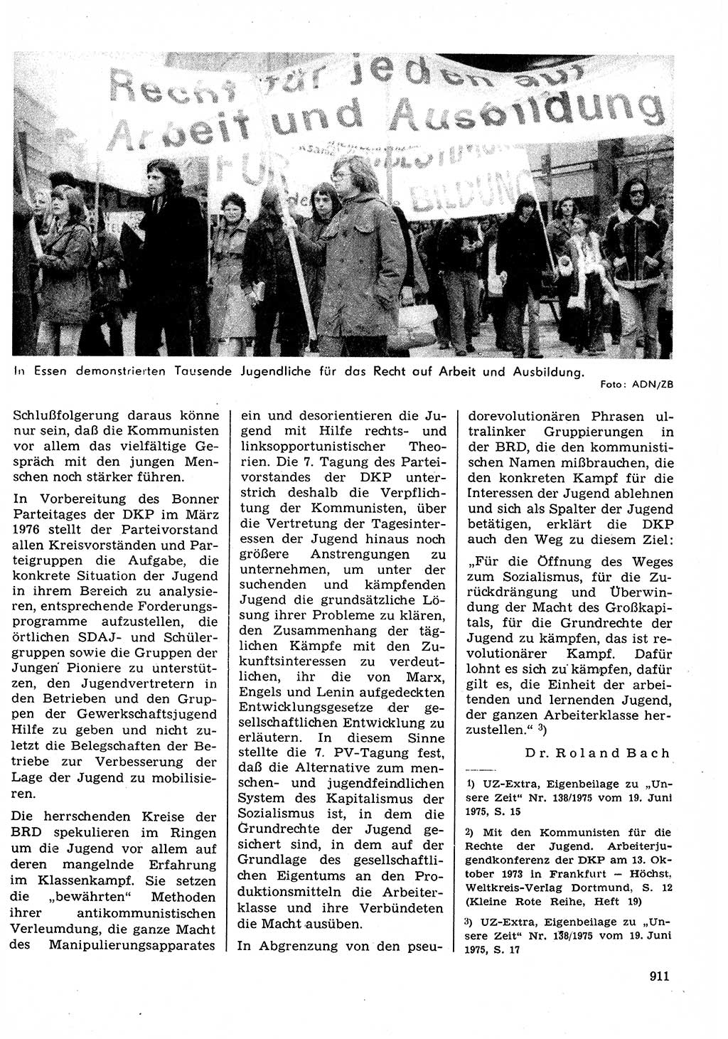 Neuer Weg (NW), Organ des Zentralkomitees (ZK) der SED (Sozialistische Einheitspartei Deutschlands) für Fragen des Parteilebens, 30. Jahrgang [Deutsche Demokratische Republik (DDR)] 1975, Seite 911 (NW ZK SED DDR 1975, S. 911)