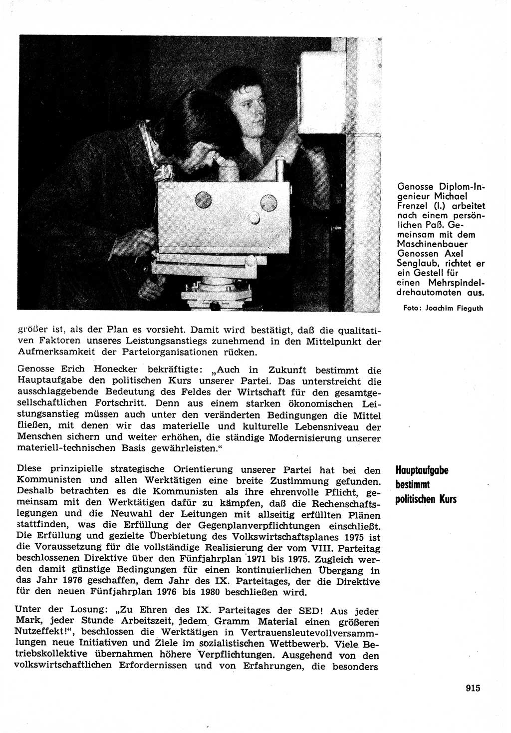 Neuer Weg (NW), Organ des Zentralkomitees (ZK) der SED (Sozialistische Einheitspartei Deutschlands) für Fragen des Parteilebens, 30. Jahrgang [Deutsche Demokratische Republik (DDR)] 1975, Seite 915 (NW ZK SED DDR 1975, S. 915)