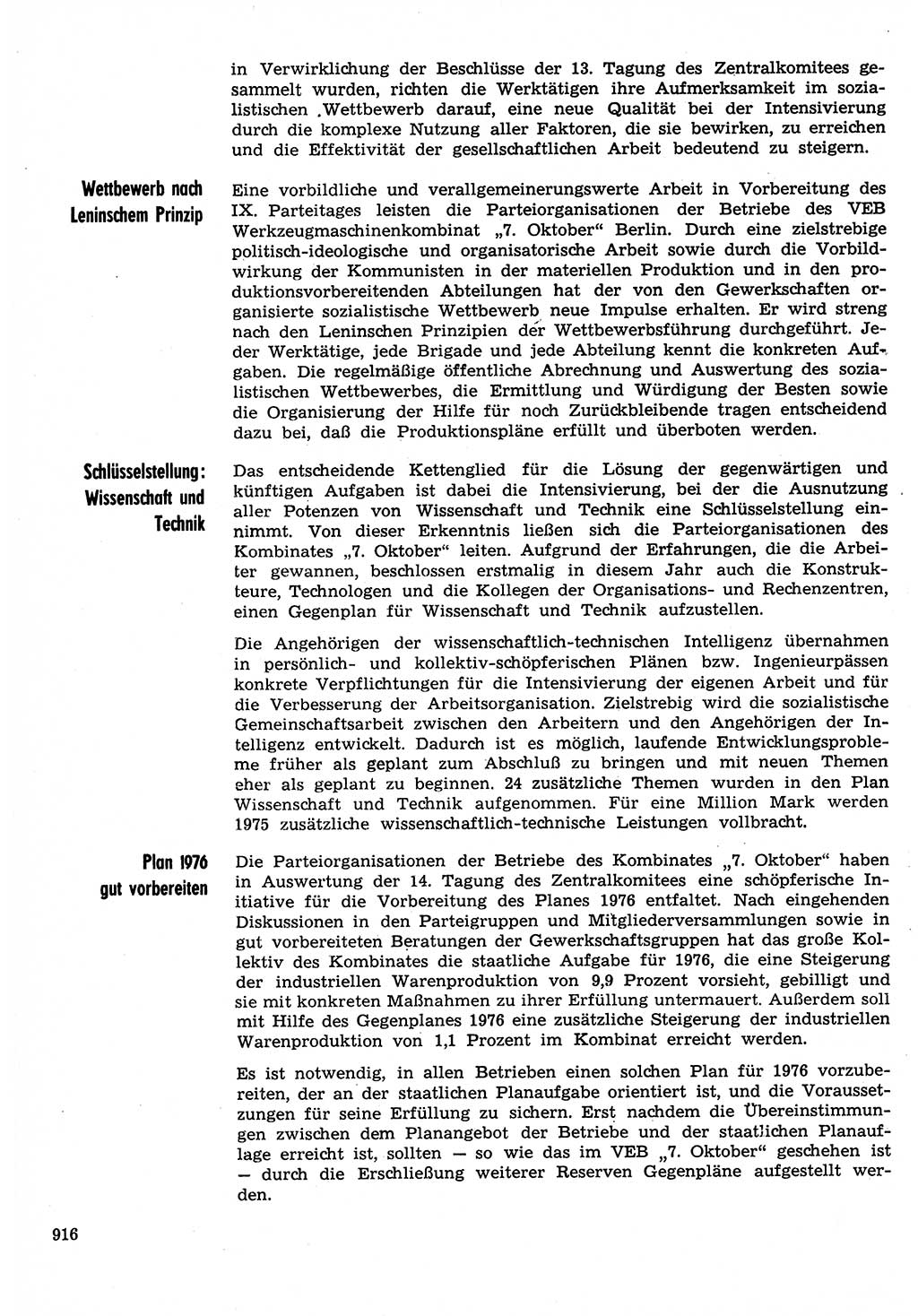 Neuer Weg (NW), Organ des Zentralkomitees (ZK) der SED (Sozialistische Einheitspartei Deutschlands) für Fragen des Parteilebens, 30. Jahrgang [Deutsche Demokratische Republik (DDR)] 1975, Seite 916 (NW ZK SED DDR 1975, S. 916)