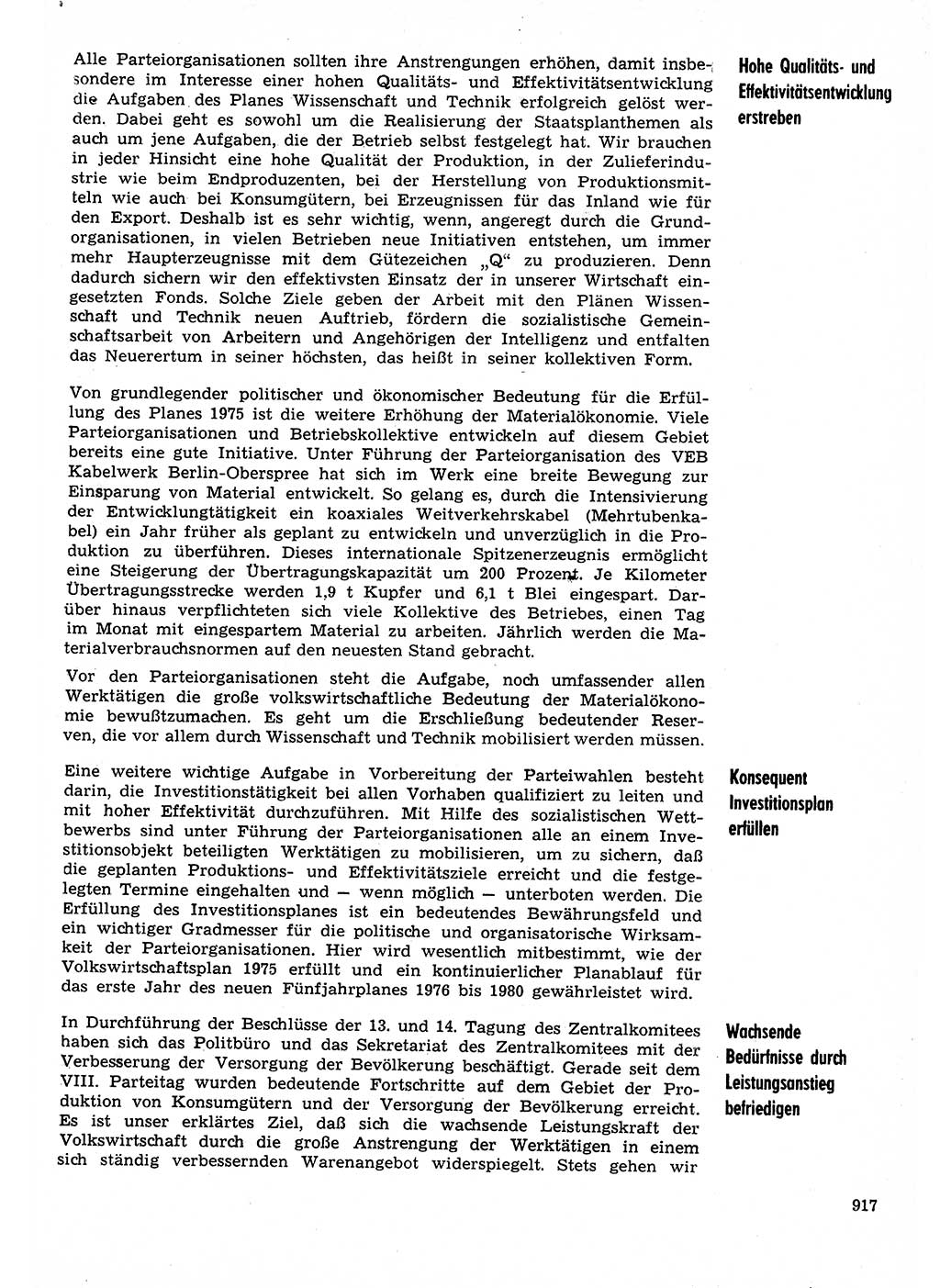 Neuer Weg (NW), Organ des Zentralkomitees (ZK) der SED (Sozialistische Einheitspartei Deutschlands) für Fragen des Parteilebens, 30. Jahrgang [Deutsche Demokratische Republik (DDR)] 1975, Seite 917 (NW ZK SED DDR 1975, S. 917)