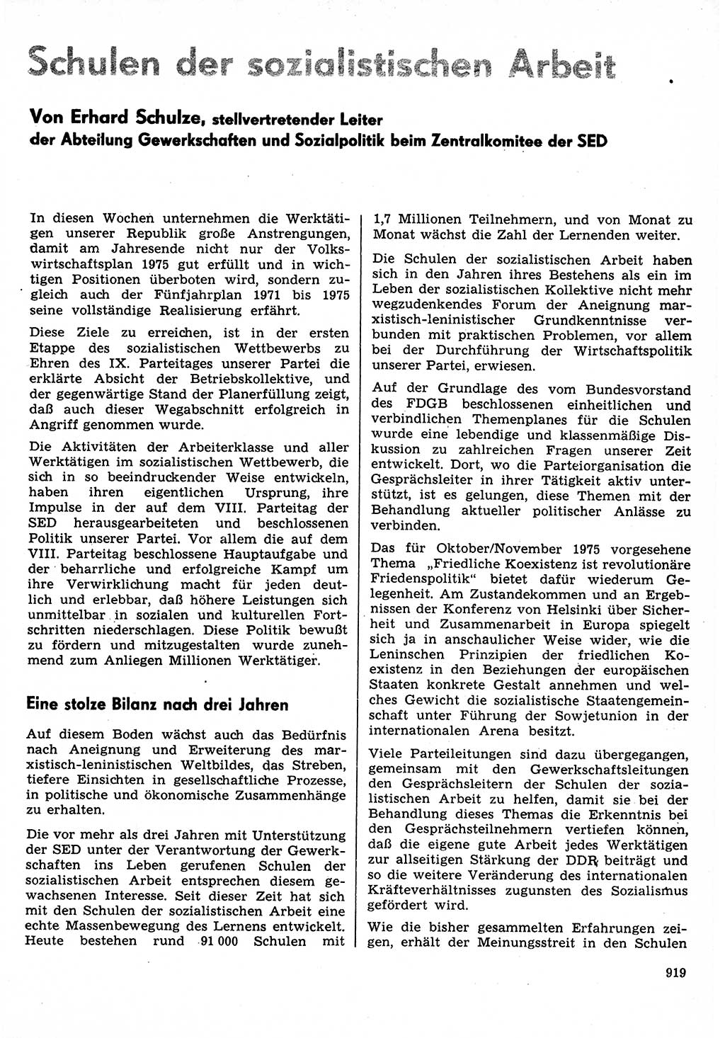 Neuer Weg (NW), Organ des Zentralkomitees (ZK) der SED (Sozialistische Einheitspartei Deutschlands) für Fragen des Parteilebens, 30. Jahrgang [Deutsche Demokratische Republik (DDR)] 1975, Seite 919 (NW ZK SED DDR 1975, S. 919)