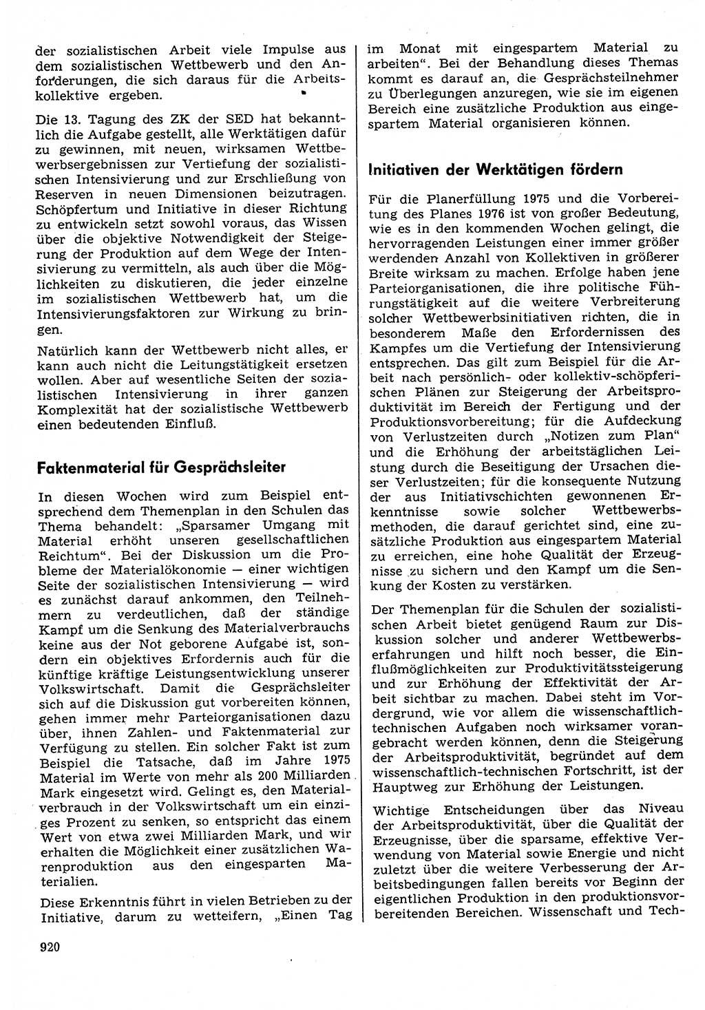 Neuer Weg (NW), Organ des Zentralkomitees (ZK) der SED (Sozialistische Einheitspartei Deutschlands) für Fragen des Parteilebens, 30. Jahrgang [Deutsche Demokratische Republik (DDR)] 1975, Seite 920 (NW ZK SED DDR 1975, S. 920)