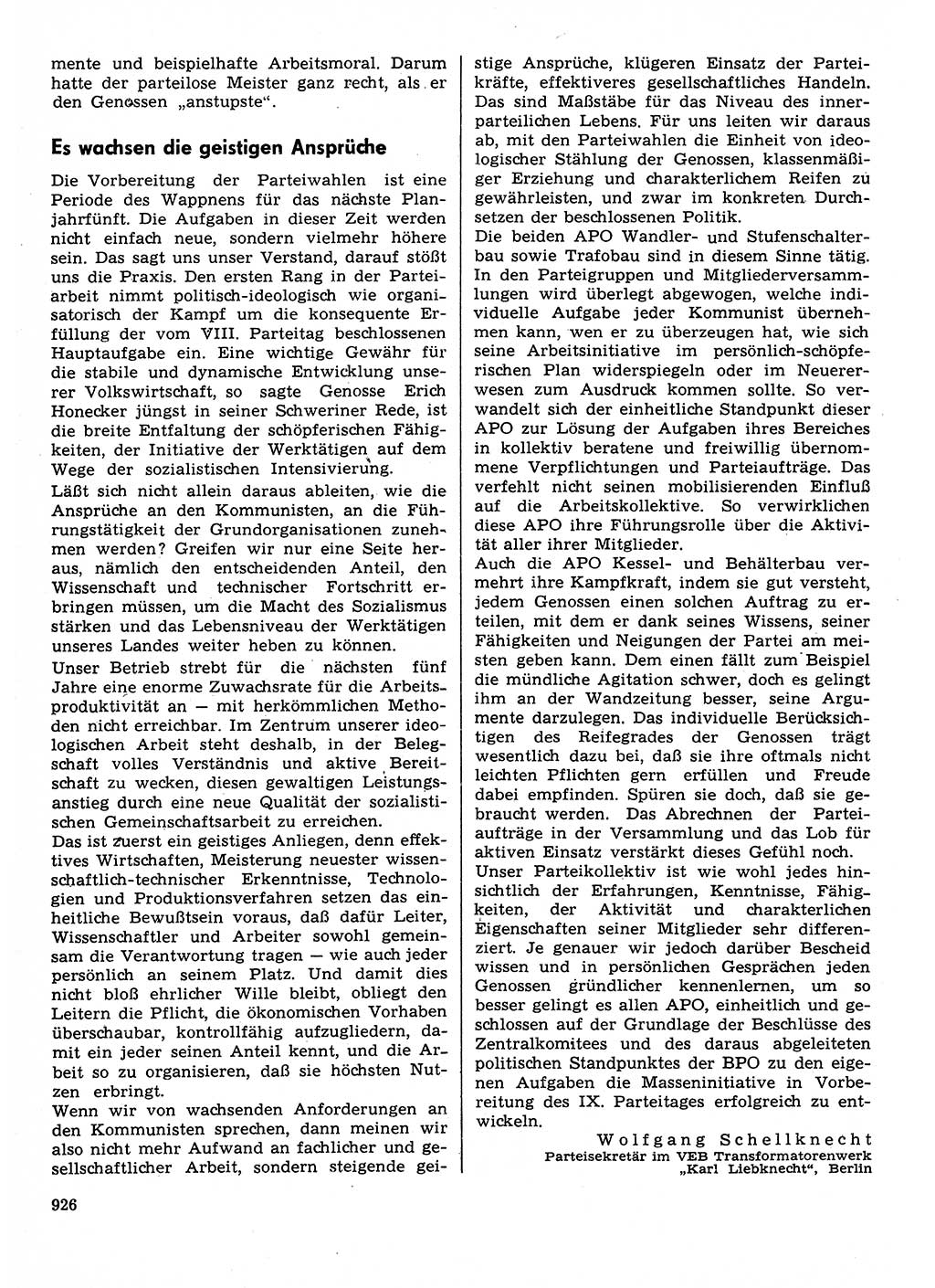 Neuer Weg (NW), Organ des Zentralkomitees (ZK) der SED (Sozialistische Einheitspartei Deutschlands) für Fragen des Parteilebens, 30. Jahrgang [Deutsche Demokratische Republik (DDR)] 1975, Seite 926 (NW ZK SED DDR 1975, S. 926)