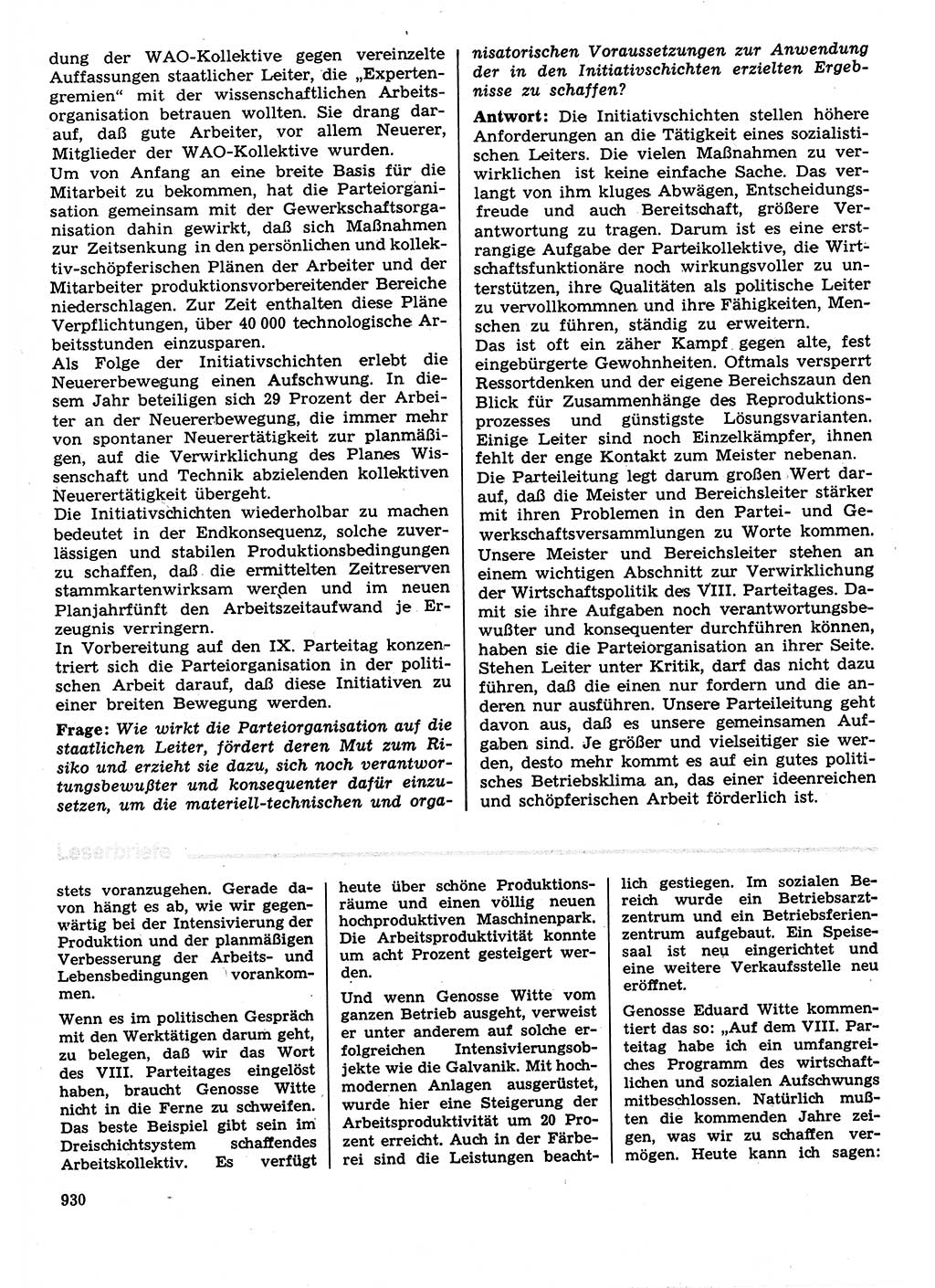 Neuer Weg (NW), Organ des Zentralkomitees (ZK) der SED (Sozialistische Einheitspartei Deutschlands) für Fragen des Parteilebens, 30. Jahrgang [Deutsche Demokratische Republik (DDR)] 1975, Seite 930 (NW ZK SED DDR 1975, S. 930)