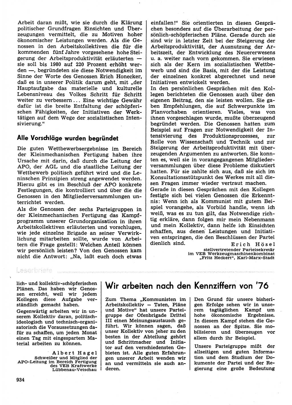 Neuer Weg (NW), Organ des Zentralkomitees (ZK) der SED (Sozialistische Einheitspartei Deutschlands) für Fragen des Parteilebens, 30. Jahrgang [Deutsche Demokratische Republik (DDR)] 1975, Seite 934 (NW ZK SED DDR 1975, S. 934)