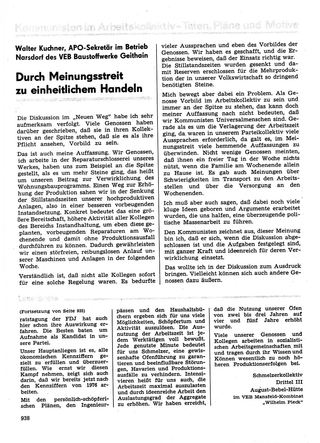 Neuer Weg (NW), Organ des Zentralkomitees (ZK) der SED (Sozialistische Einheitspartei Deutschlands) für Fragen des Parteilebens, 30. Jahrgang [Deutsche Demokratische Republik (DDR)] 1975, Seite 938 (NW ZK SED DDR 1975, S. 938)