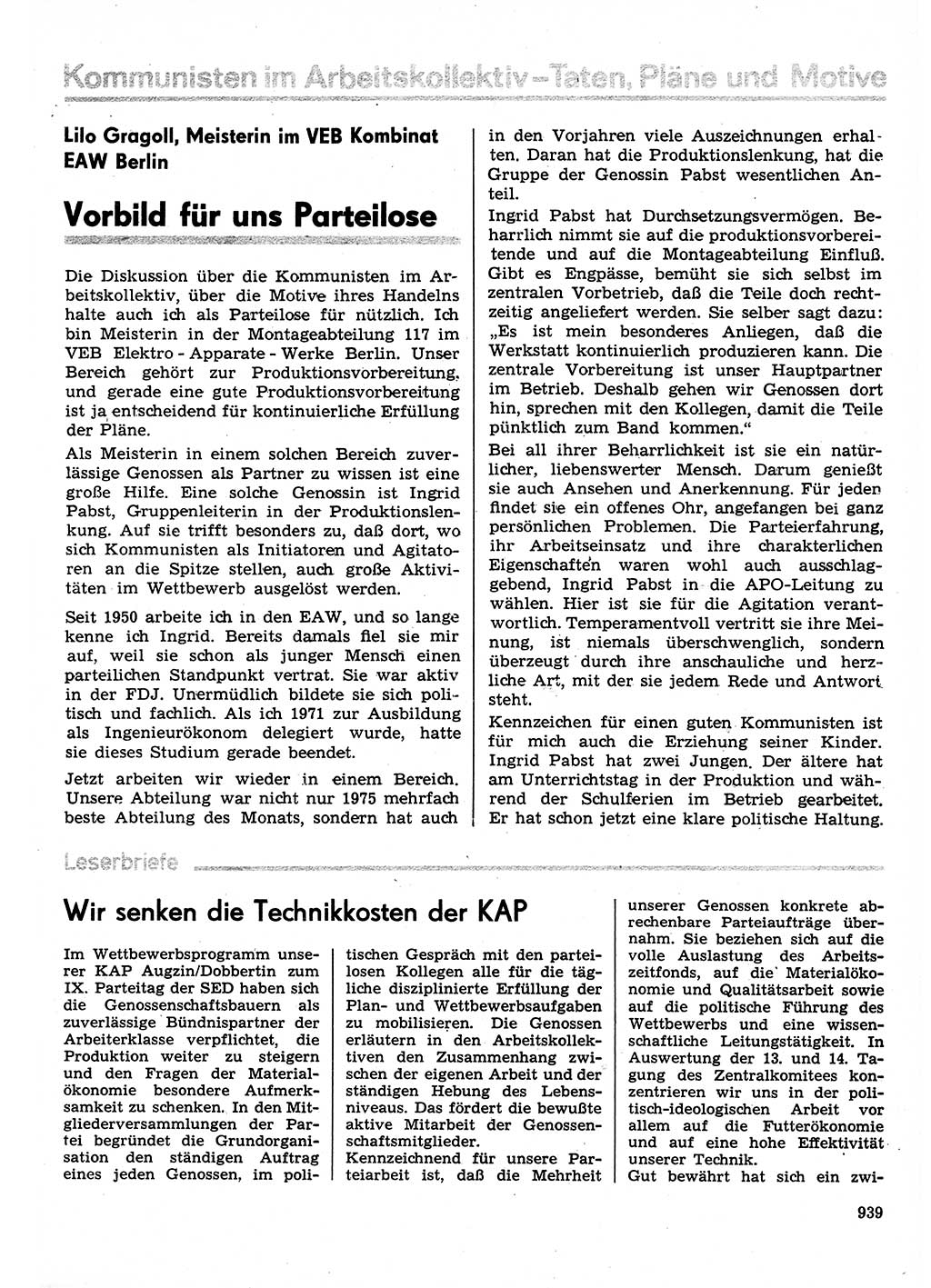 Neuer Weg (NW), Organ des Zentralkomitees (ZK) der SED (Sozialistische Einheitspartei Deutschlands) für Fragen des Parteilebens, 30. Jahrgang [Deutsche Demokratische Republik (DDR)] 1975, Seite 939 (NW ZK SED DDR 1975, S. 939)