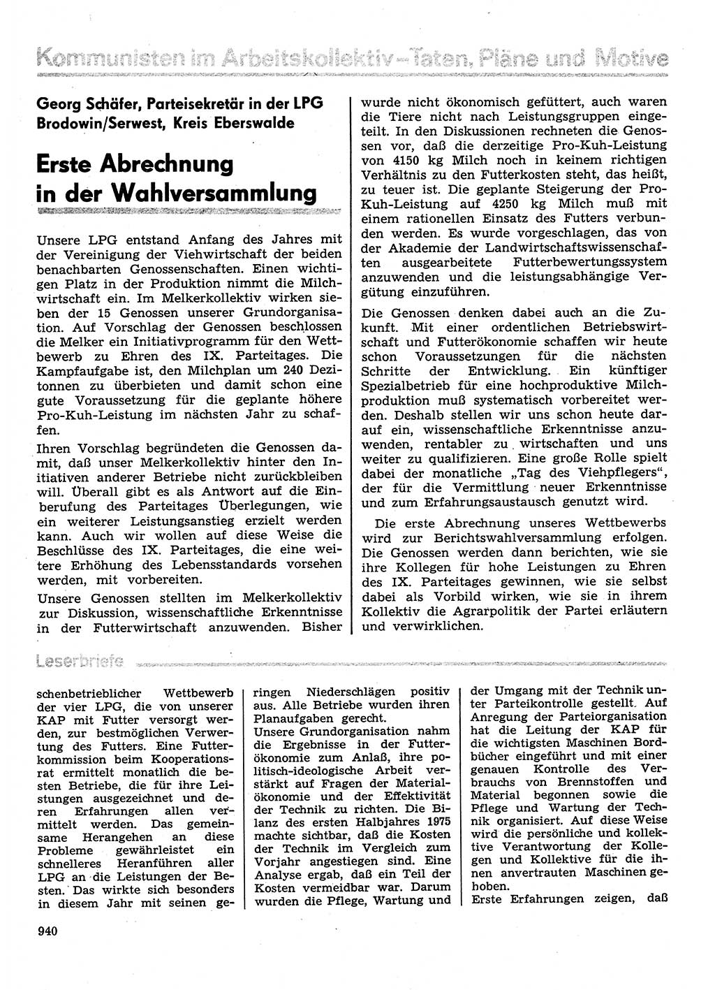 Neuer Weg (NW), Organ des Zentralkomitees (ZK) der SED (Sozialistische Einheitspartei Deutschlands) für Fragen des Parteilebens, 30. Jahrgang [Deutsche Demokratische Republik (DDR)] 1975, Seite 940 (NW ZK SED DDR 1975, S. 940)