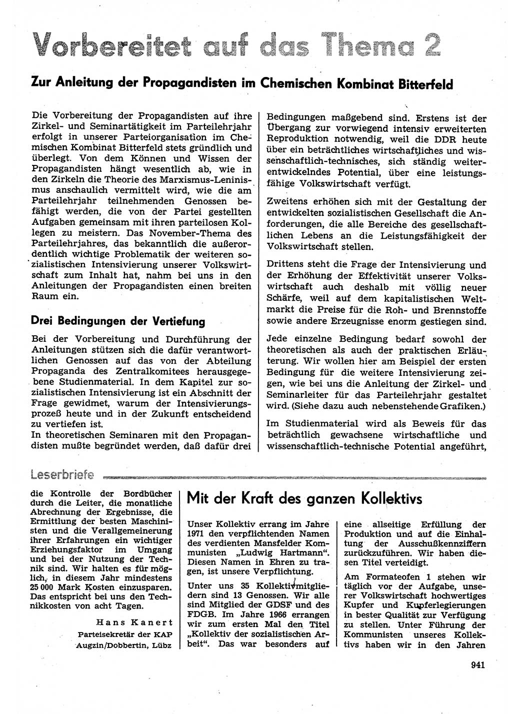 Neuer Weg (NW), Organ des Zentralkomitees (ZK) der SED (Sozialistische Einheitspartei Deutschlands) für Fragen des Parteilebens, 30. Jahrgang [Deutsche Demokratische Republik (DDR)] 1975, Seite 941 (NW ZK SED DDR 1975, S. 941)