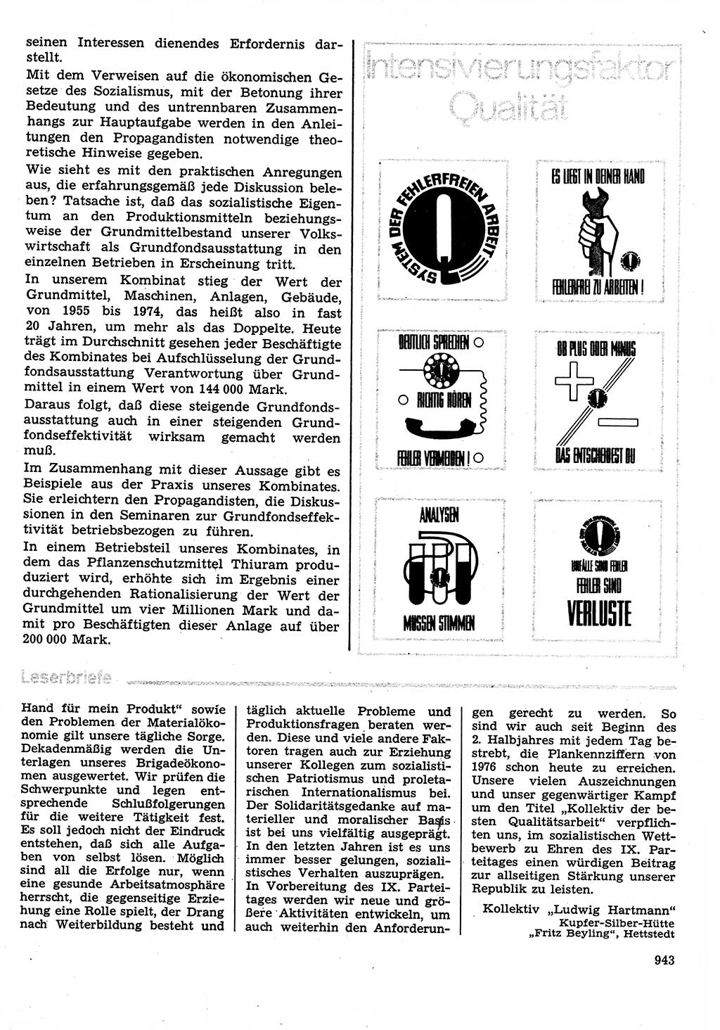 Neuer Weg (NW), Organ des Zentralkomitees (ZK) der SED (Sozialistische Einheitspartei Deutschlands) für Fragen des Parteilebens, 30. Jahrgang [Deutsche Demokratische Republik (DDR)] 1975, Seite 943 (NW ZK SED DDR 1975, S. 943)