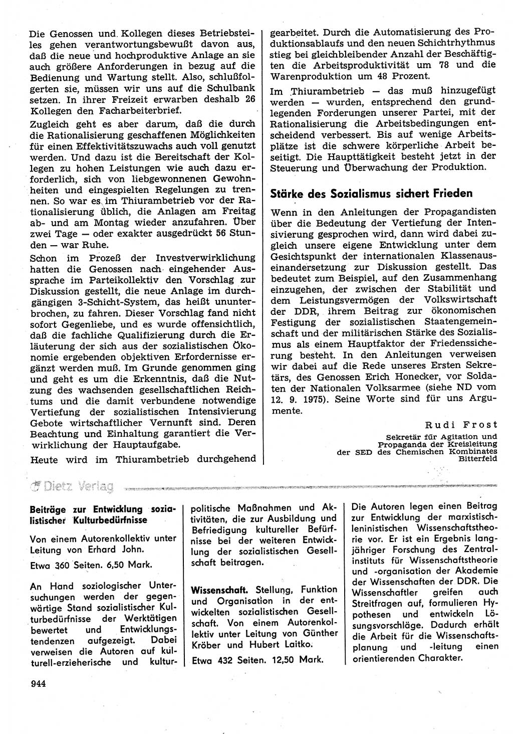 Neuer Weg (NW), Organ des Zentralkomitees (ZK) der SED (Sozialistische Einheitspartei Deutschlands) für Fragen des Parteilebens, 30. Jahrgang [Deutsche Demokratische Republik (DDR)] 1975, Seite 944 (NW ZK SED DDR 1975, S. 944)