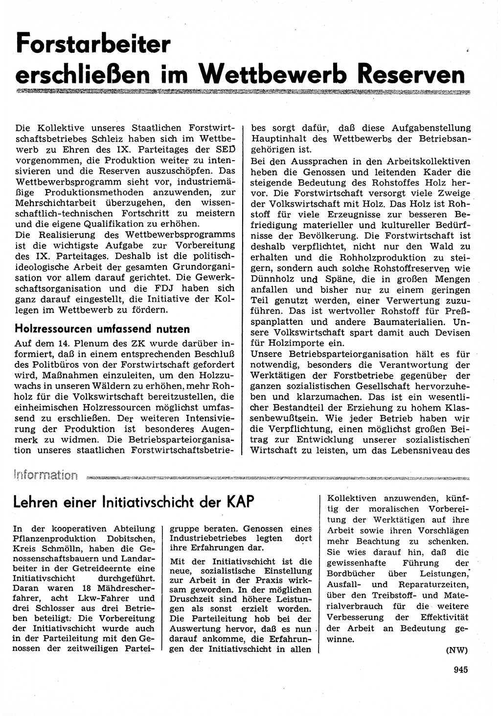 Neuer Weg (NW), Organ des Zentralkomitees (ZK) der SED (Sozialistische Einheitspartei Deutschlands) für Fragen des Parteilebens, 30. Jahrgang [Deutsche Demokratische Republik (DDR)] 1975, Seite 945 (NW ZK SED DDR 1975, S. 945)