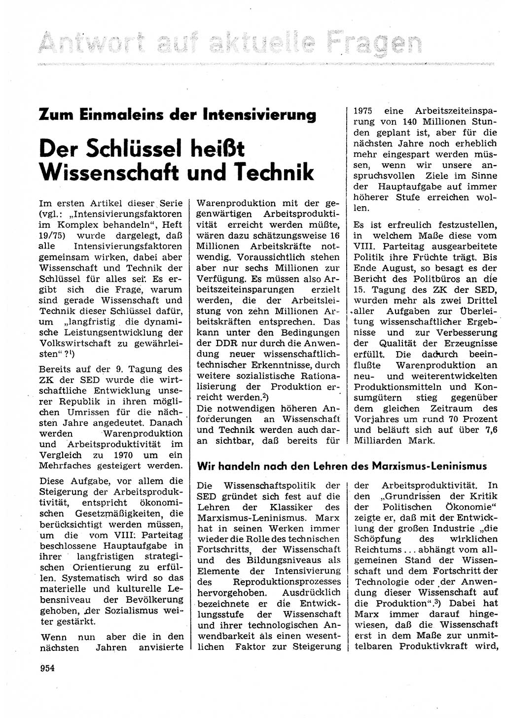 Neuer Weg (NW), Organ des Zentralkomitees (ZK) der SED (Sozialistische Einheitspartei Deutschlands) für Fragen des Parteilebens, 30. Jahrgang [Deutsche Demokratische Republik (DDR)] 1975, Seite 954 (NW ZK SED DDR 1975, S. 954)