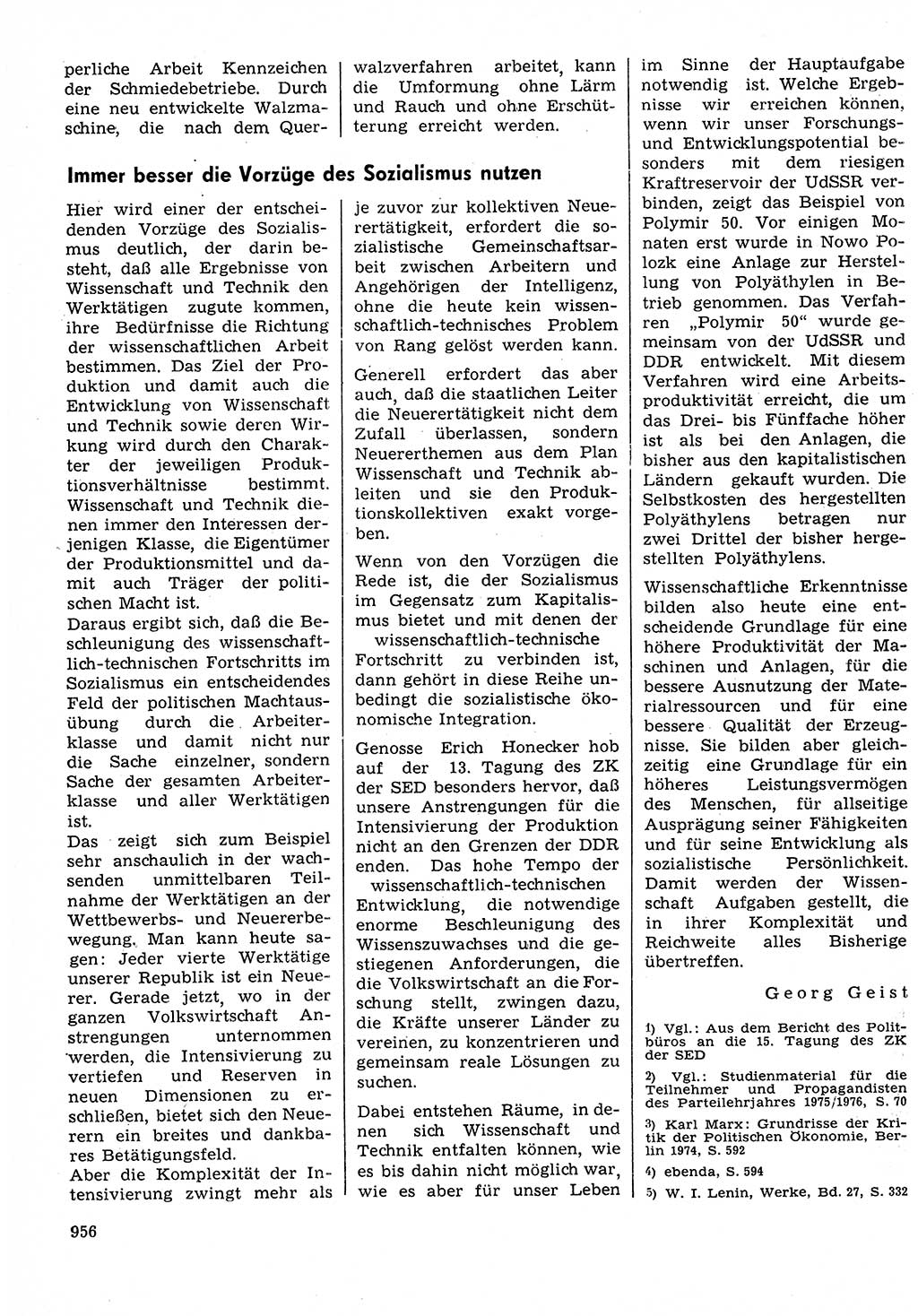 Neuer Weg (NW), Organ des Zentralkomitees (ZK) der SED (Sozialistische Einheitspartei Deutschlands) für Fragen des Parteilebens, 30. Jahrgang [Deutsche Demokratische Republik (DDR)] 1975, Seite 956 (NW ZK SED DDR 1975, S. 956)