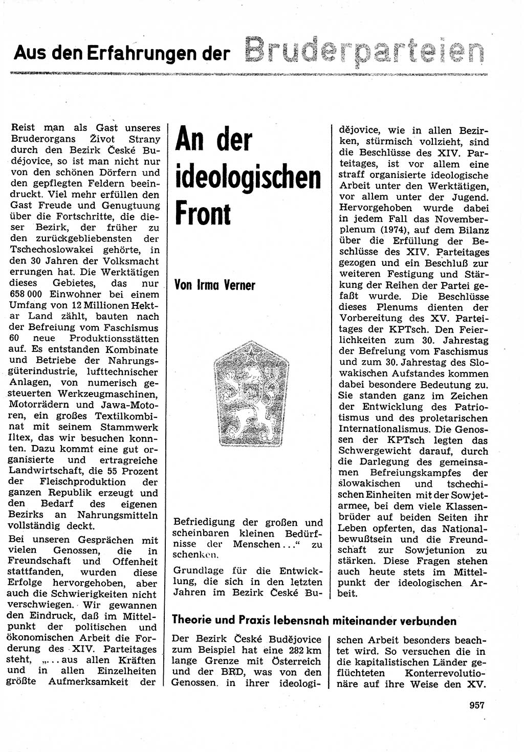 Neuer Weg (NW), Organ des Zentralkomitees (ZK) der SED (Sozialistische Einheitspartei Deutschlands) für Fragen des Parteilebens, 30. Jahrgang [Deutsche Demokratische Republik (DDR)] 1975, Seite 957 (NW ZK SED DDR 1975, S. 957)