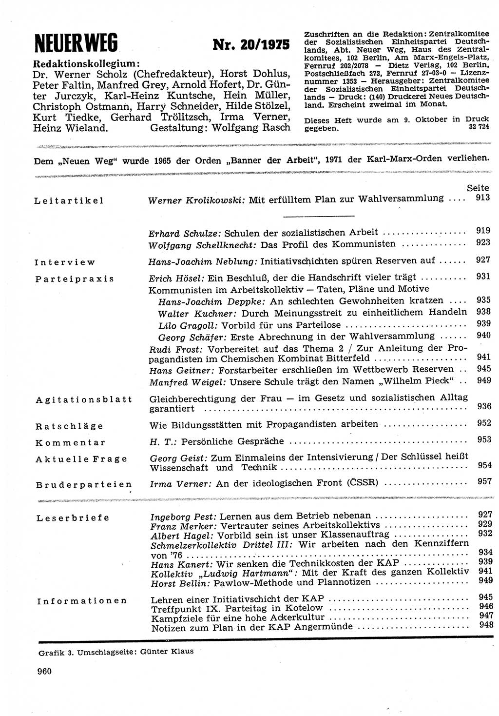 Neuer Weg (NW), Organ des Zentralkomitees (ZK) der SED (Sozialistische Einheitspartei Deutschlands) für Fragen des Parteilebens, 30. Jahrgang [Deutsche Demokratische Republik (DDR)] 1975, Seite 960 (NW ZK SED DDR 1975, S. 960)