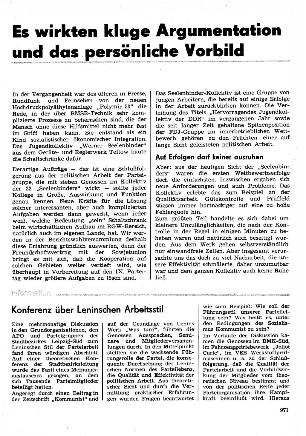 Neuer Weg (NW), Organ des Zentralkomitees (ZK) der SED (Sozialistische Einheitspartei Deutschlands) für Fragen des Parteilebens, 30. Jahrgang [Deutsche Demokratische Republik (DDR)] 1975, Seite 971 (NW ZK SED DDR 1975, S. 971)