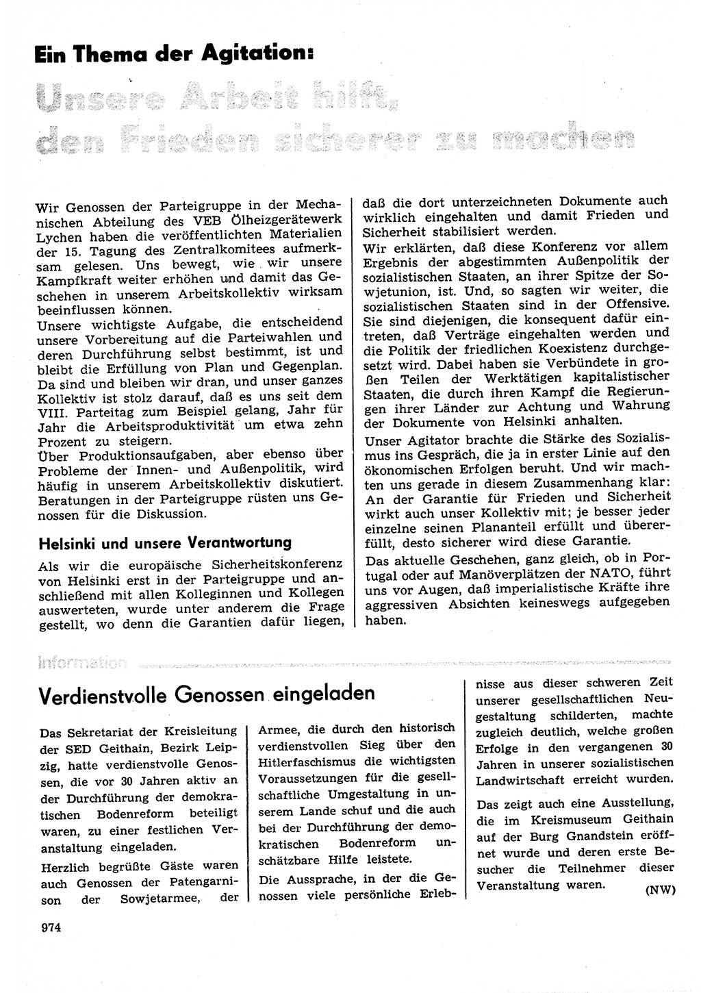 Neuer Weg (NW), Organ des Zentralkomitees (ZK) der SED (Sozialistische Einheitspartei Deutschlands) für Fragen des Parteilebens, 30. Jahrgang [Deutsche Demokratische Republik (DDR)] 1975, Seite 974 (NW ZK SED DDR 1975, S. 974)