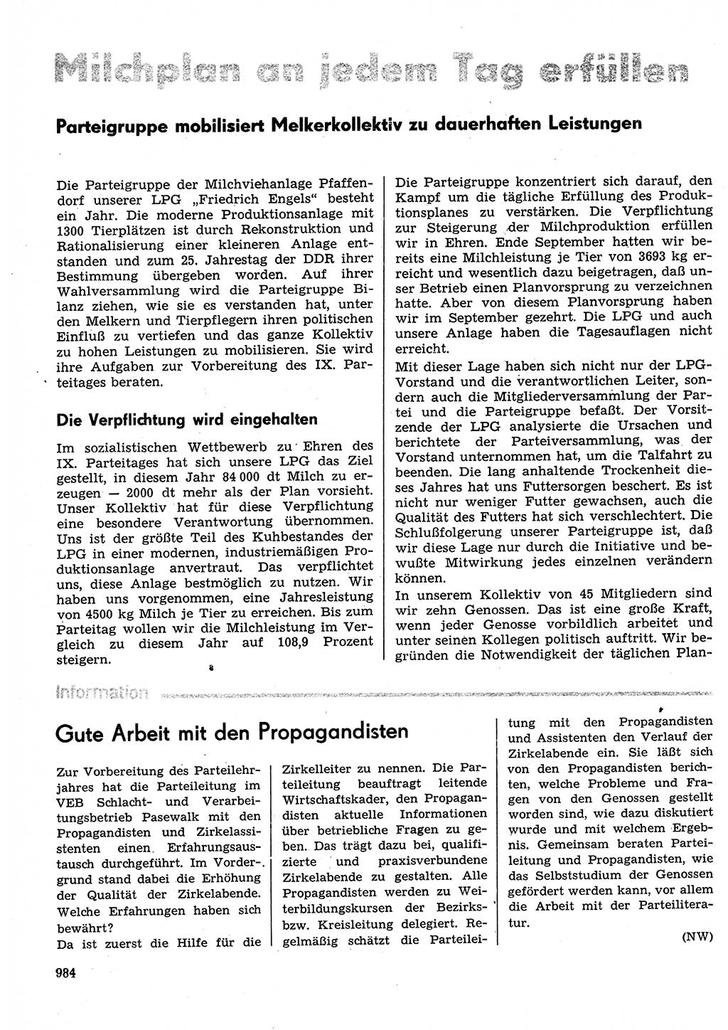 Neuer Weg (NW), Organ des Zentralkomitees (ZK) der SED (Sozialistische Einheitspartei Deutschlands) für Fragen des Parteilebens, 30. Jahrgang [Deutsche Demokratische Republik (DDR)] 1975, Seite 984 (NW ZK SED DDR 1975, S. 984)