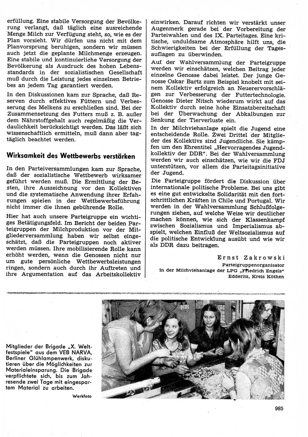 Neuer Weg (NW), Organ des Zentralkomitees (ZK) der SED (Sozialistische Einheitspartei Deutschlands) für Fragen des Parteilebens, 30. Jahrgang [Deutsche Demokratische Republik (DDR)] 1975, Seite 985 (NW ZK SED DDR 1975, S. 985)