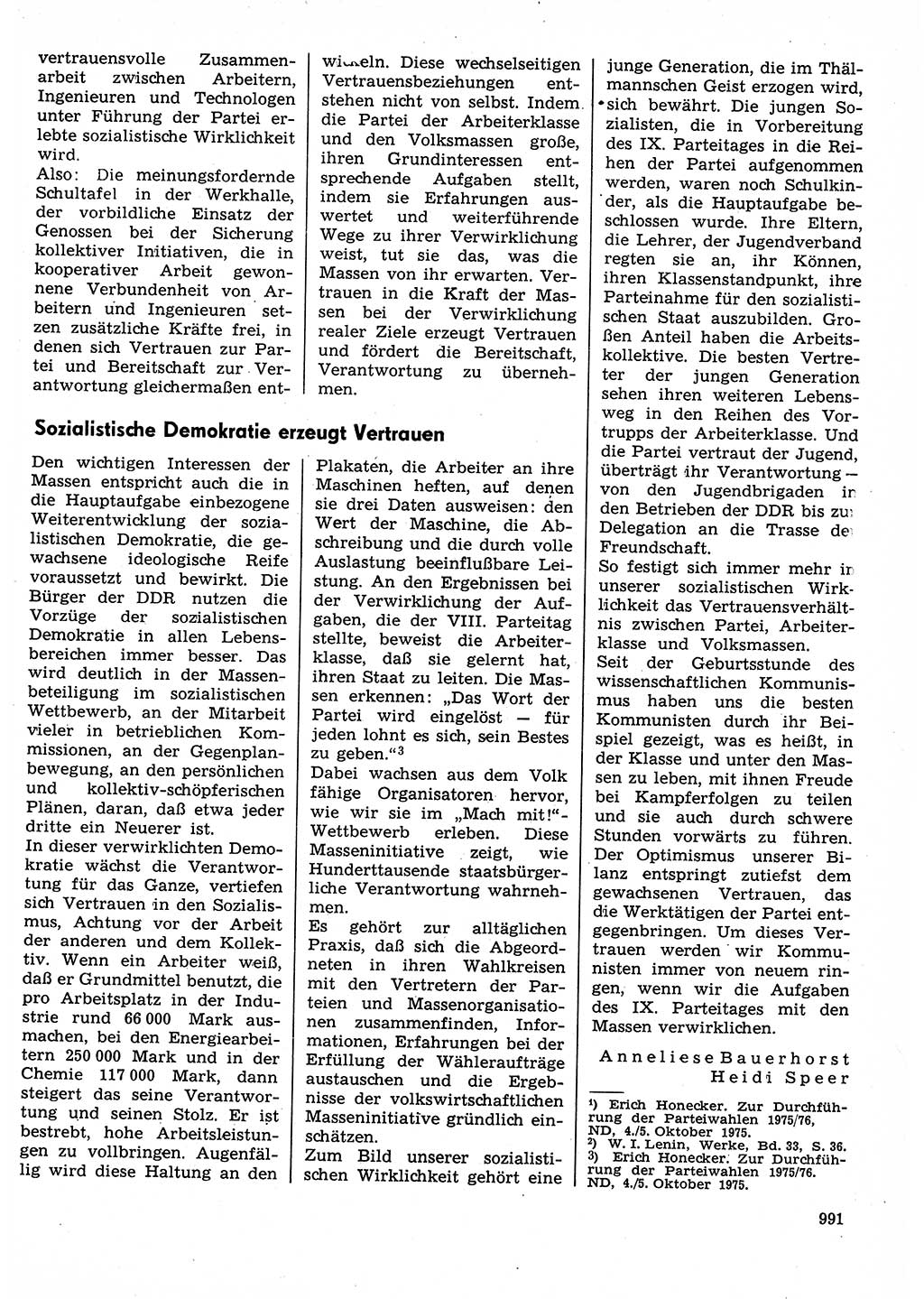 Neuer Weg (NW), Organ des Zentralkomitees (ZK) der SED (Sozialistische Einheitspartei Deutschlands) für Fragen des Parteilebens, 30. Jahrgang [Deutsche Demokratische Republik (DDR)] 1975, Seite 991 (NW ZK SED DDR 1975, S. 991)