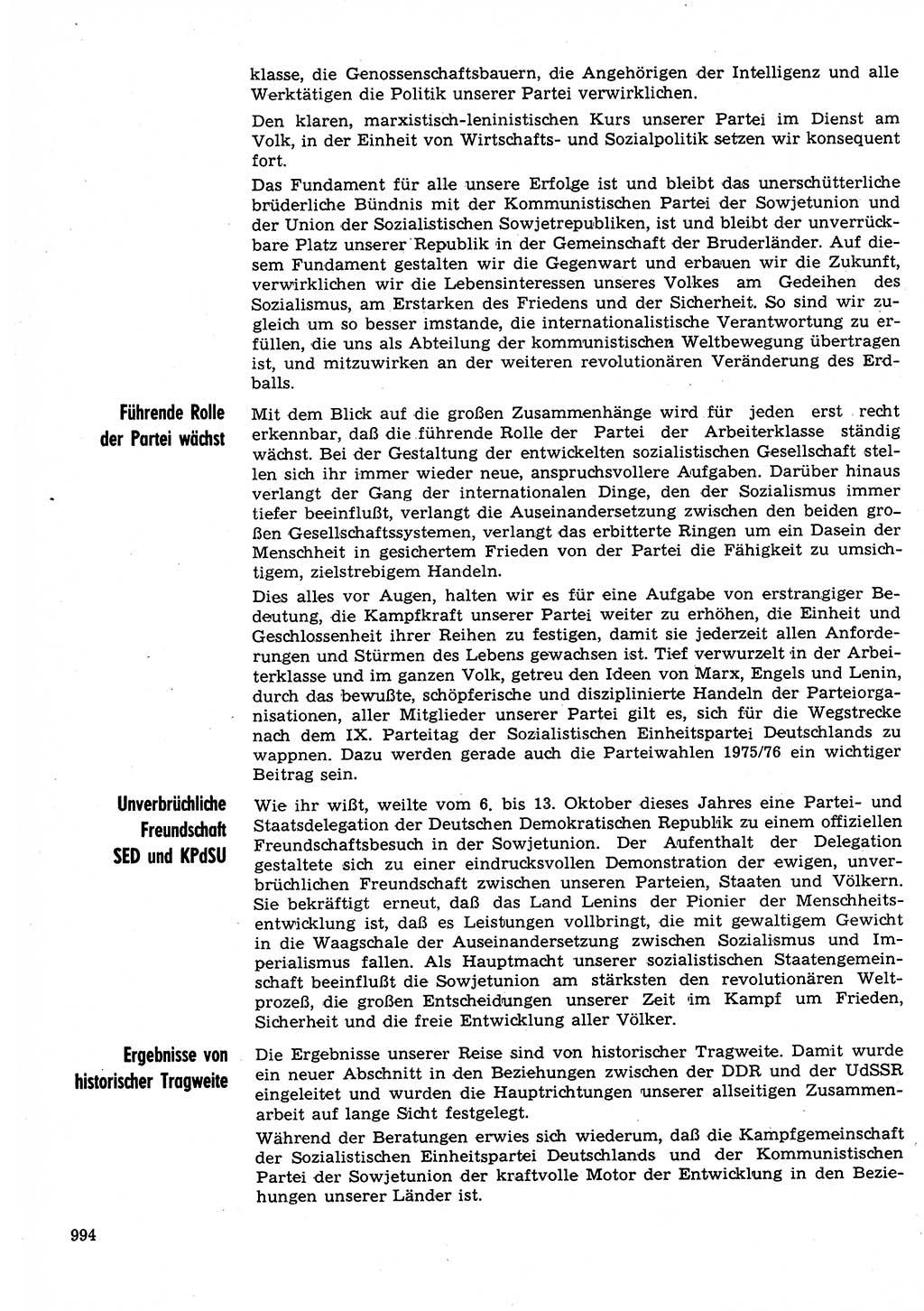 Neuer Weg (NW), Organ des Zentralkomitees (ZK) der SED (Sozialistische Einheitspartei Deutschlands) für Fragen des Parteilebens, 30. Jahrgang [Deutsche Demokratische Republik (DDR)] 1975, Seite 994 (NW ZK SED DDR 1975, S. 994)