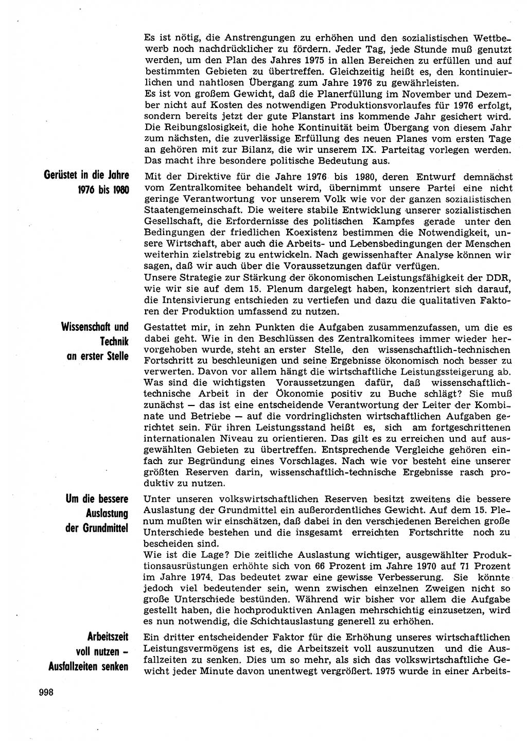 Neuer Weg (NW), Organ des Zentralkomitees (ZK) der SED (Sozialistische Einheitspartei Deutschlands) für Fragen des Parteilebens, 30. Jahrgang [Deutsche Demokratische Republik (DDR)] 1975, Seite 998 (NW ZK SED DDR 1975, S. 998)
