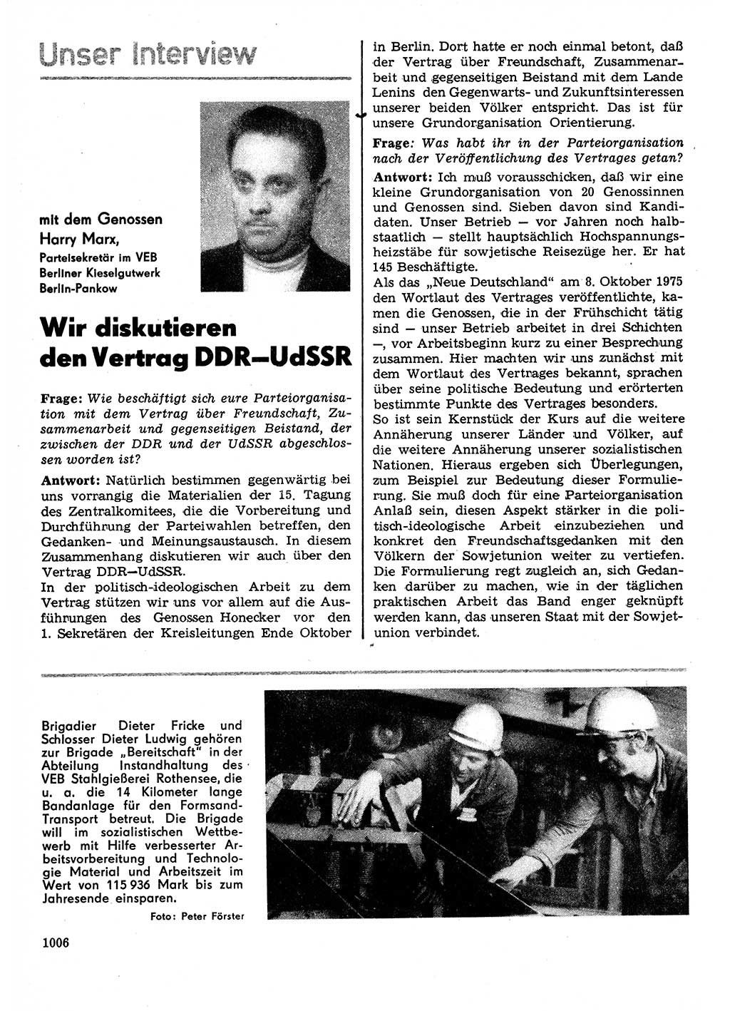 Neuer Weg (NW), Organ des Zentralkomitees (ZK) der SED (Sozialistische Einheitspartei Deutschlands) für Fragen des Parteilebens, 30. Jahrgang [Deutsche Demokratische Republik (DDR)] 1975, Seite 1006 (NW ZK SED DDR 1975, S. 1006)
