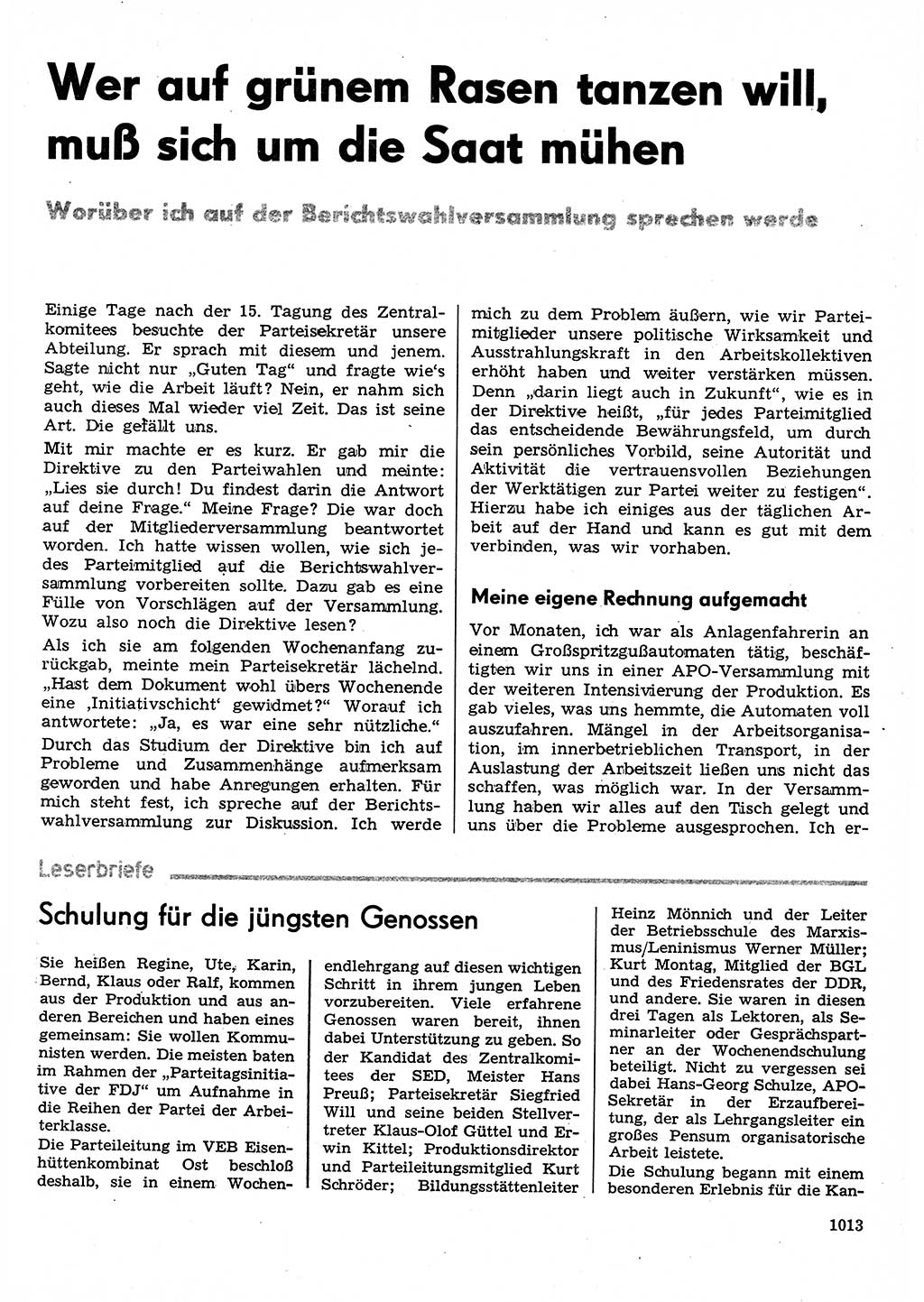 Neuer Weg (NW), Organ des Zentralkomitees (ZK) der SED (Sozialistische Einheitspartei Deutschlands) für Fragen des Parteilebens, 30. Jahrgang [Deutsche Demokratische Republik (DDR)] 1975, Seite 1013 (NW ZK SED DDR 1975, S. 1013)