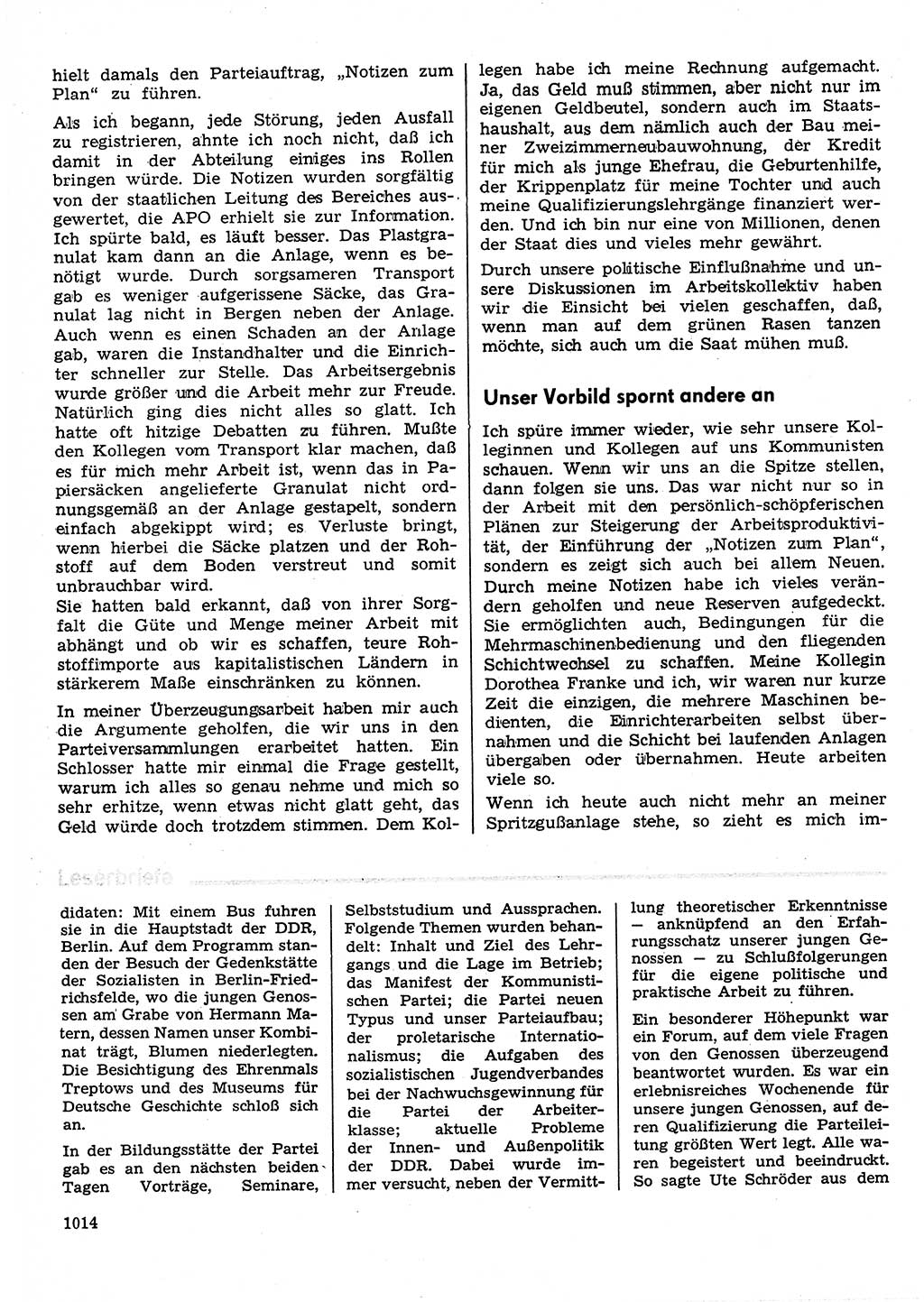 Neuer Weg (NW), Organ des Zentralkomitees (ZK) der SED (Sozialistische Einheitspartei Deutschlands) für Fragen des Parteilebens, 30. Jahrgang [Deutsche Demokratische Republik (DDR)] 1975, Seite 1014 (NW ZK SED DDR 1975, S. 1014)