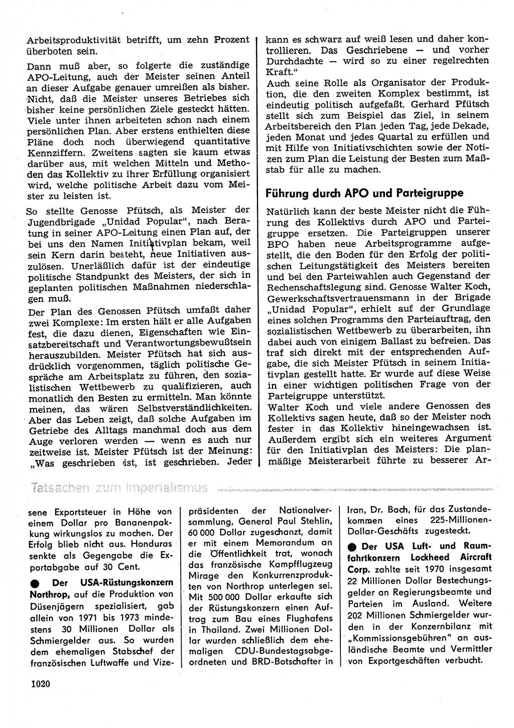 Neuer Weg (NW), Organ des Zentralkomitees (ZK) der SED (Sozialistische Einheitspartei Deutschlands) für Fragen des Parteilebens, 30. Jahrgang [Deutsche Demokratische Republik (DDR)] 1975, Seite 1020 (NW ZK SED DDR 1975, S. 1020)