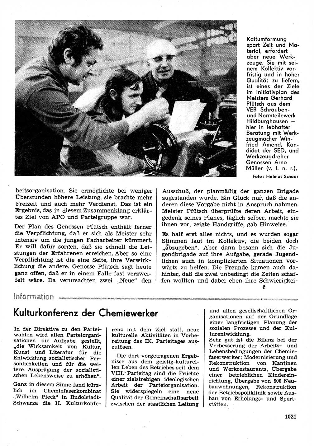 Neuer Weg (NW), Organ des Zentralkomitees (ZK) der SED (Sozialistische Einheitspartei Deutschlands) für Fragen des Parteilebens, 30. Jahrgang [Deutsche Demokratische Republik (DDR)] 1975, Seite 1021 (NW ZK SED DDR 1975, S. 1021)