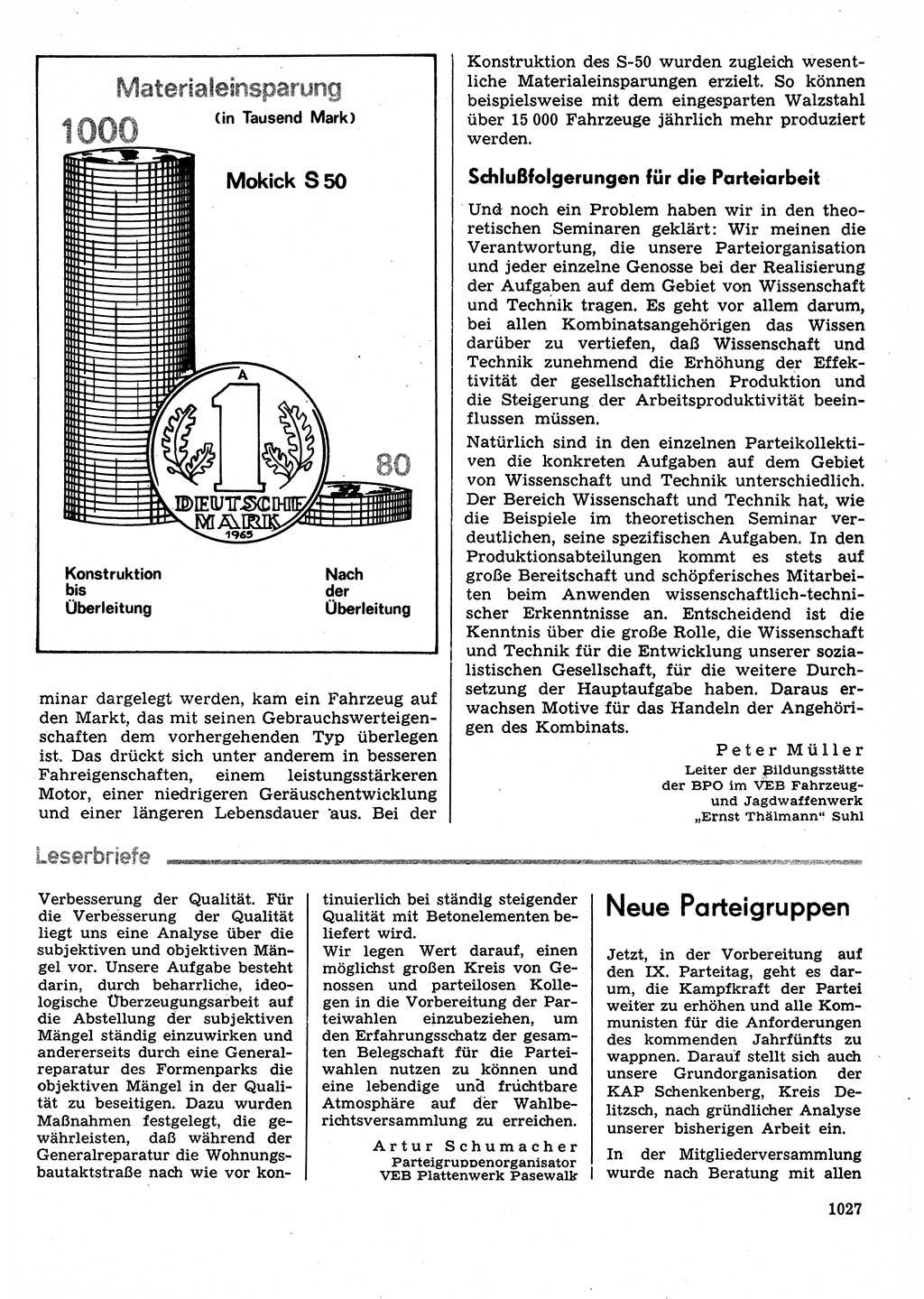 Neuer Weg (NW), Organ des Zentralkomitees (ZK) der SED (Sozialistische Einheitspartei Deutschlands) für Fragen des Parteilebens, 30. Jahrgang [Deutsche Demokratische Republik (DDR)] 1975, Seite 1027 (NW ZK SED DDR 1975, S. 1027)