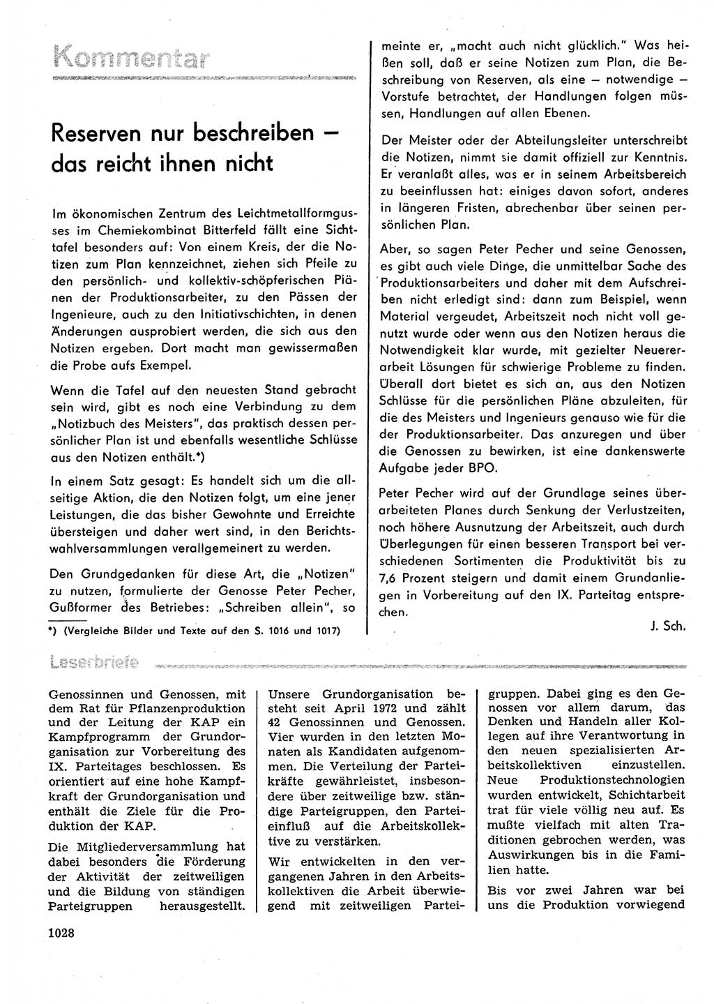 Neuer Weg (NW), Organ des Zentralkomitees (ZK) der SED (Sozialistische Einheitspartei Deutschlands) für Fragen des Parteilebens, 30. Jahrgang [Deutsche Demokratische Republik (DDR)] 1975, Seite 1028 (NW ZK SED DDR 1975, S. 1028)