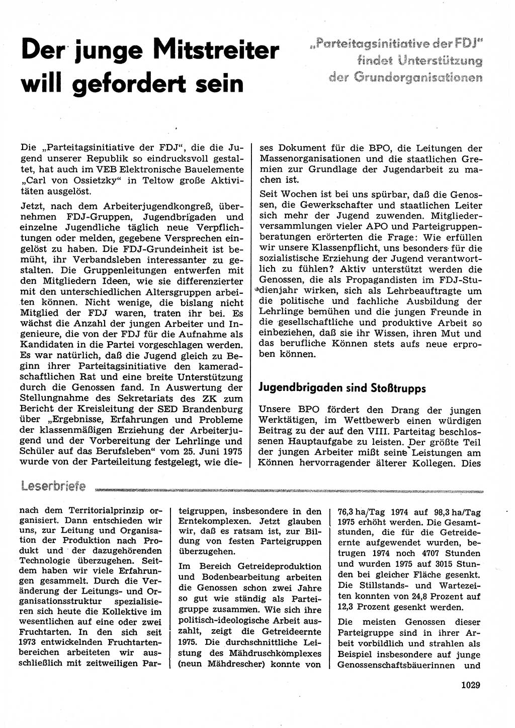 Neuer Weg (NW), Organ des Zentralkomitees (ZK) der SED (Sozialistische Einheitspartei Deutschlands) für Fragen des Parteilebens, 30. Jahrgang [Deutsche Demokratische Republik (DDR)] 1975, Seite 1029 (NW ZK SED DDR 1975, S. 1029)